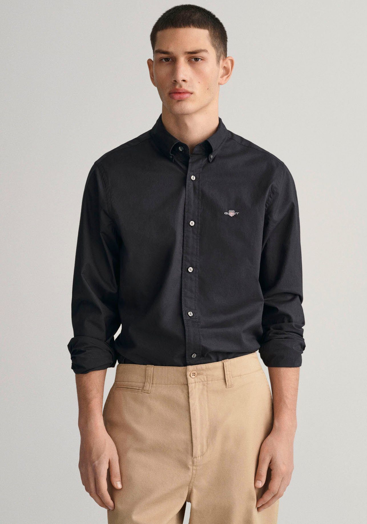 Gant Overhemd met lange mouwen Slim fit poplin overhemd licht slijtvast easy care