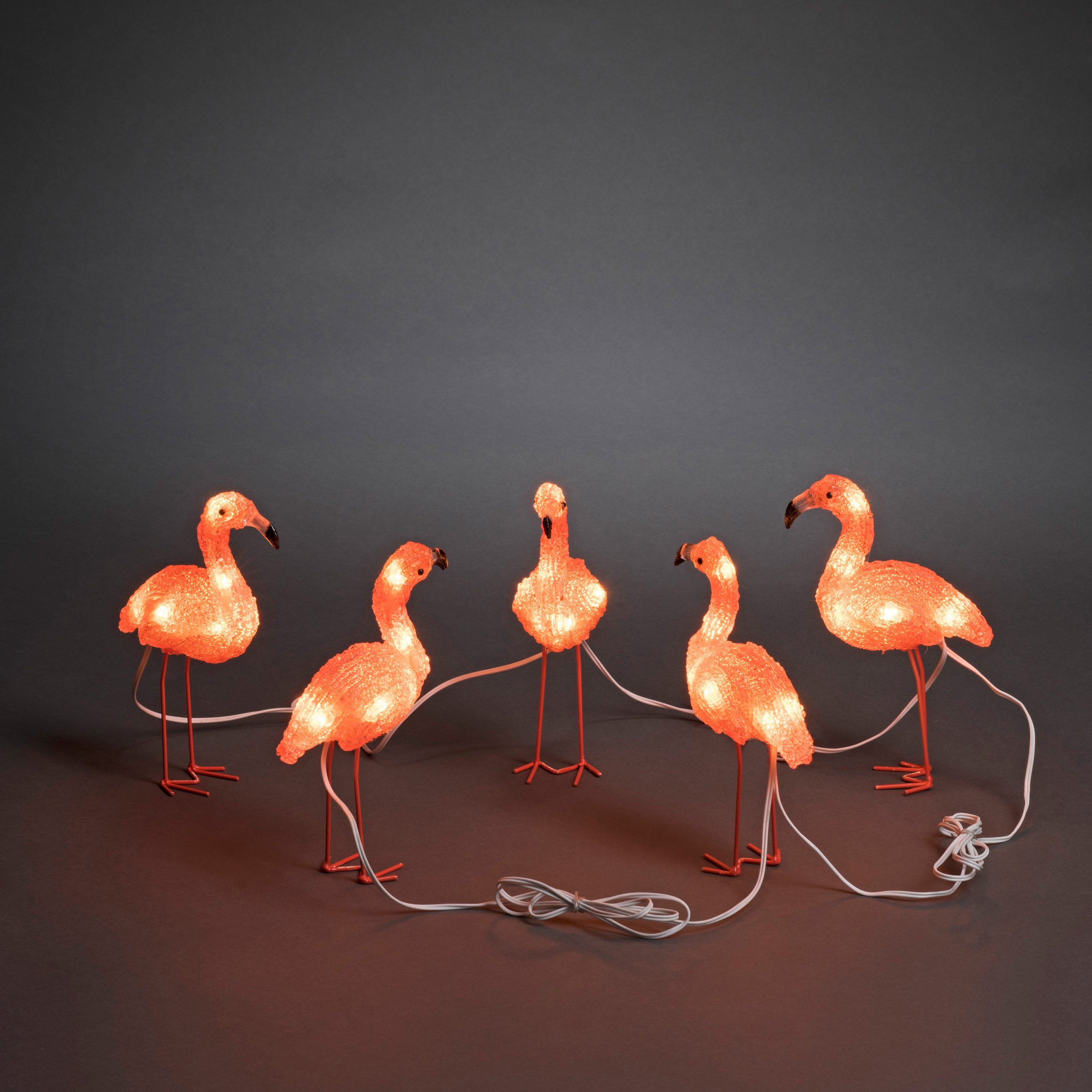 KONSTSMIDE Kerstfiguur Led acryl flamingo's, set van 5, 40 amberkleurige dioden (1 stuk)