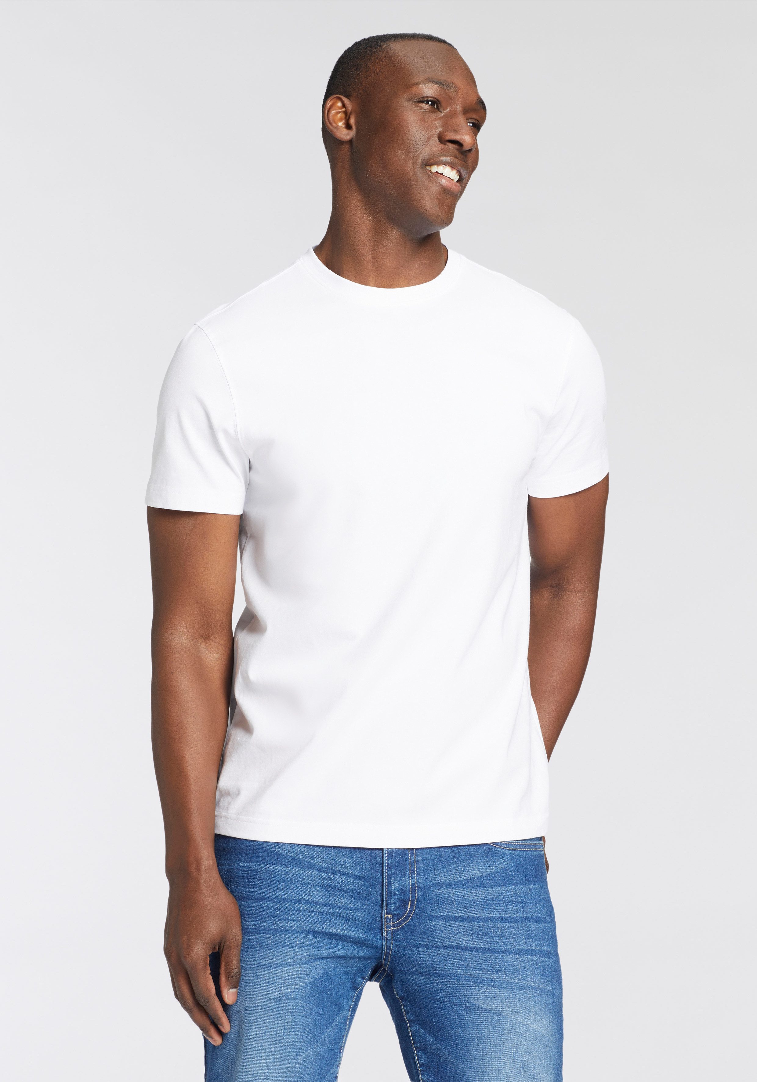 Man's World Shirt met ronde hals Korte mouw, effen kleur, ronde hals, van katoen(2-delig, Set van 2)