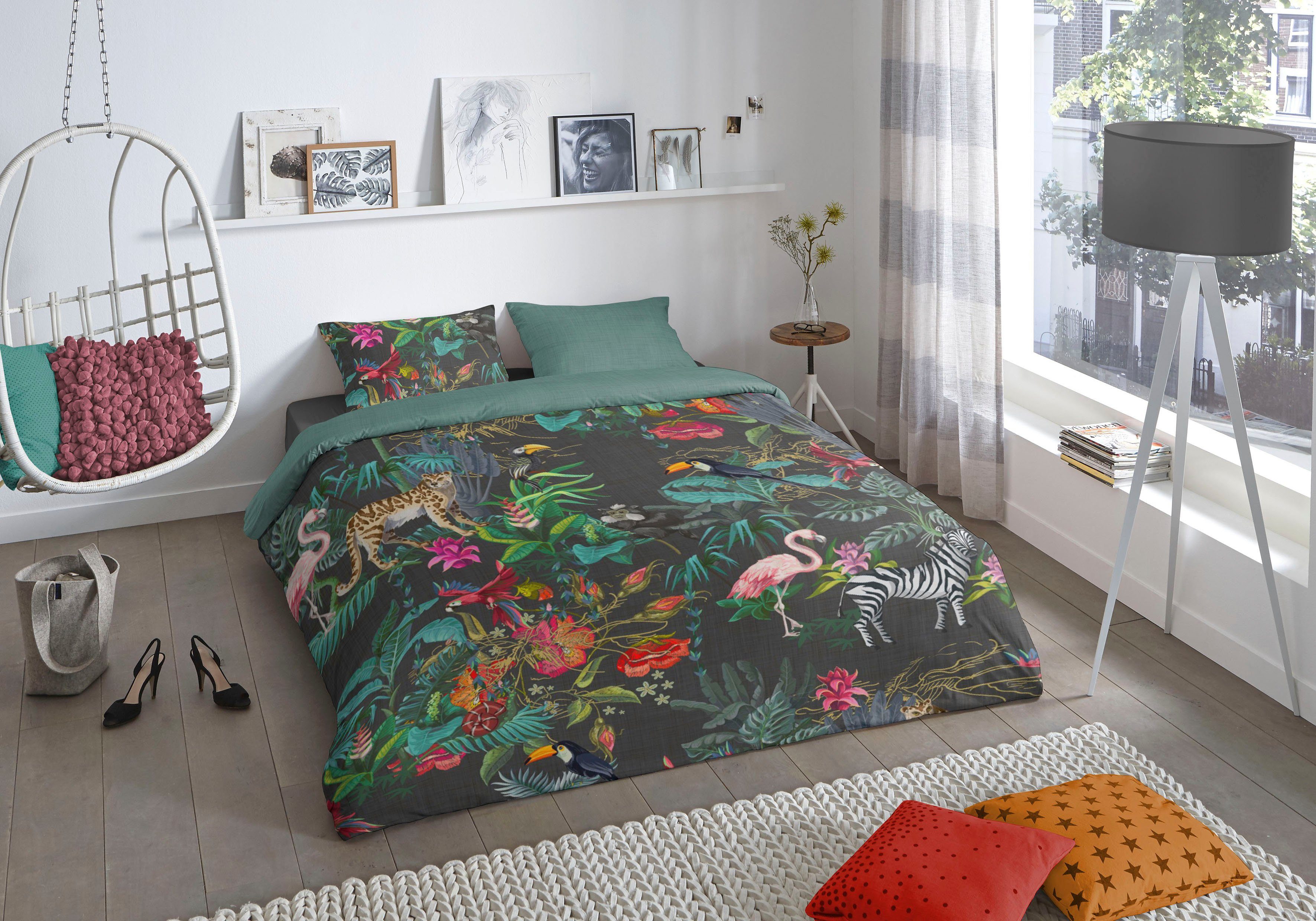 good morning Tweezijdig te gebruiken overtrekset Funky Mako-satijn, 135x200, Rits, Omkeerbaar, Mandala, Luipaard