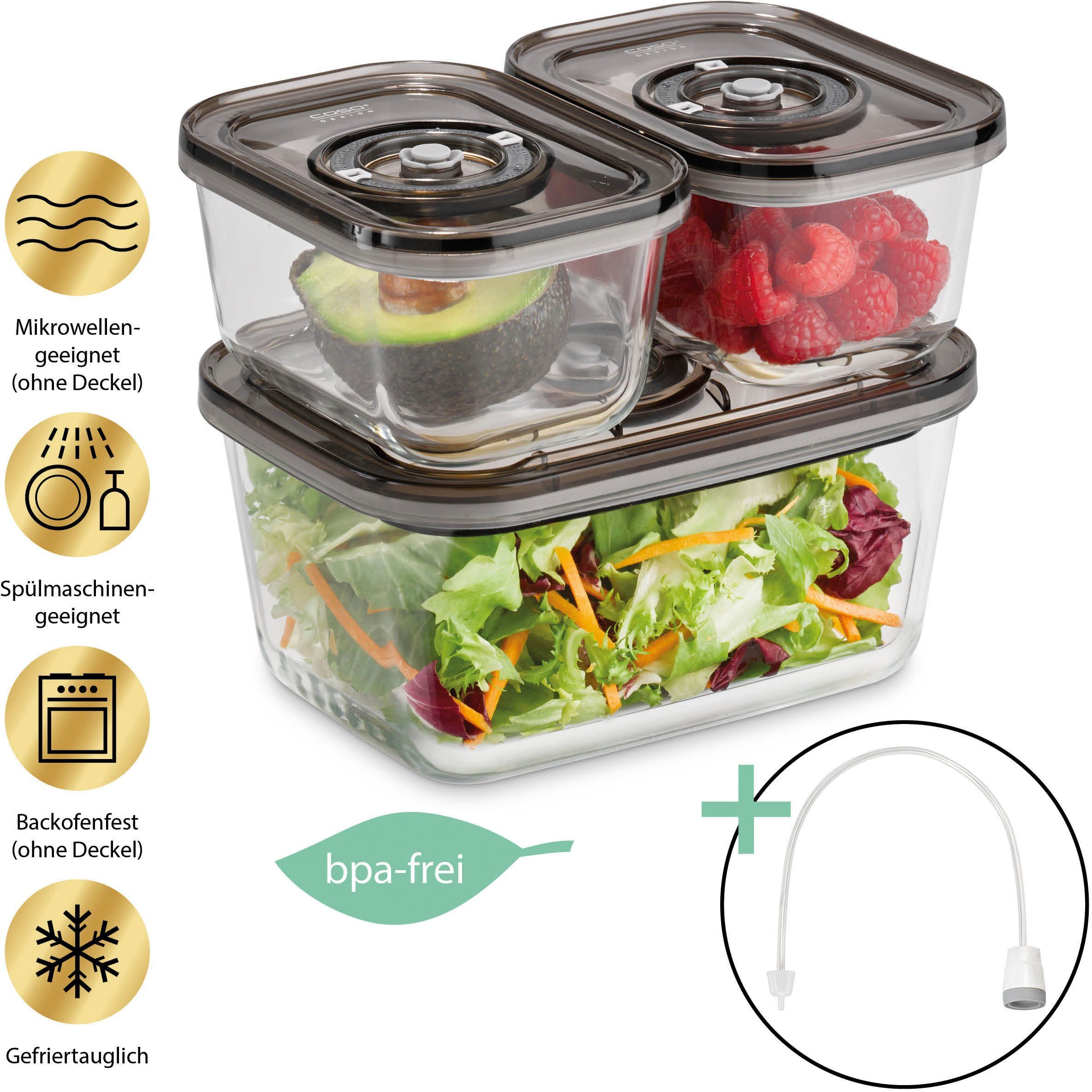 Caso Vacuümdoos 1177 VacuBoxx Eco-Set 3 glazen potten met kunststof deksel (set, 4-delig)