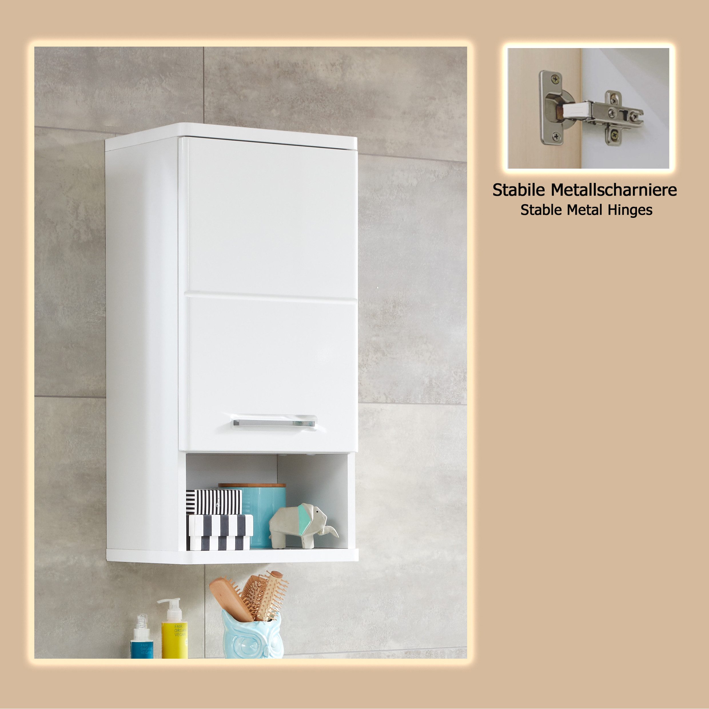 welltime Hangend kastje Mora Badkast in hoogglans wit met opbergvak - Afmetingen (B/D/H) 37/28/76 cm