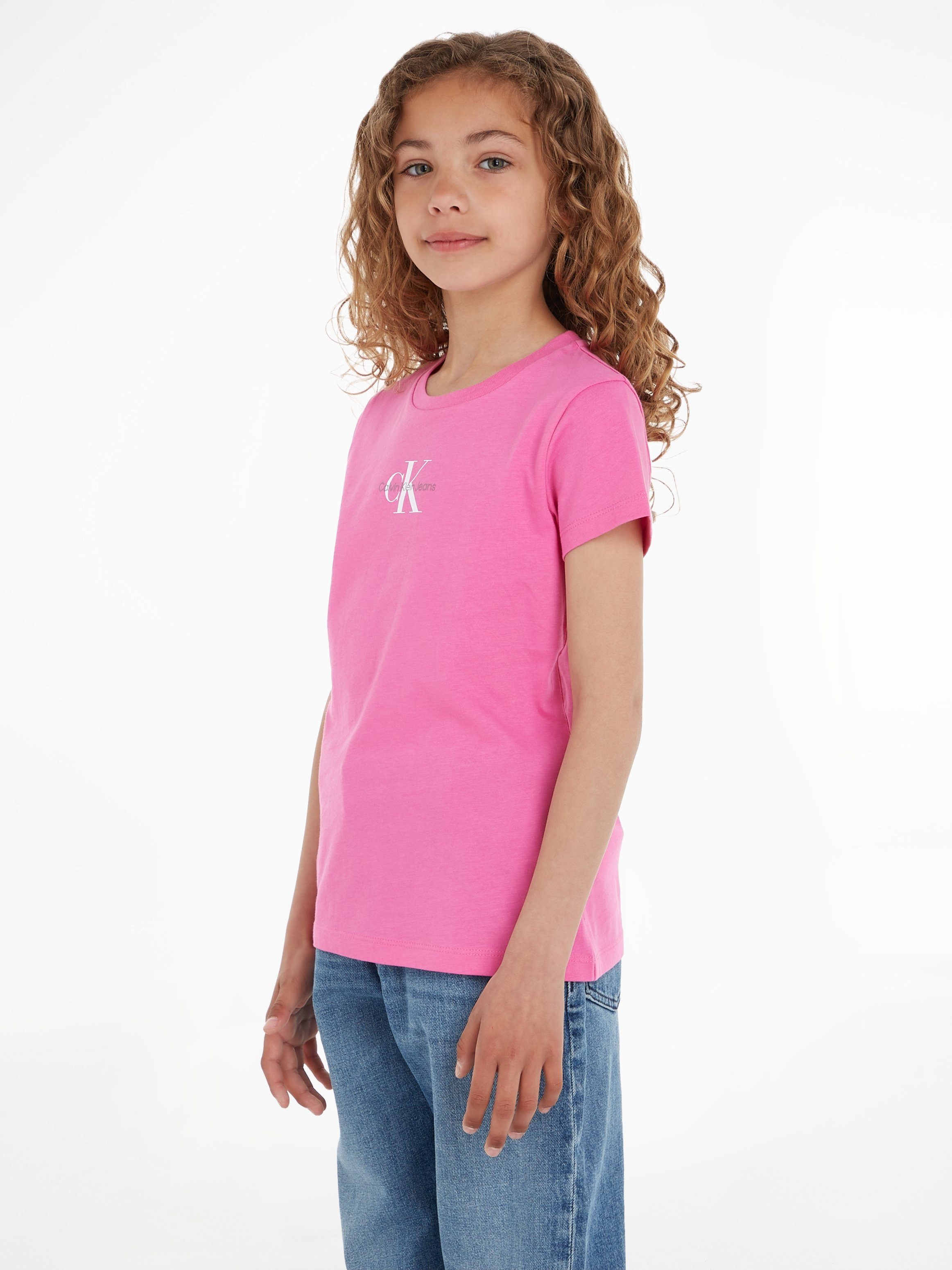 Calvin Klein T-shirt met logo felroze Meisjes Katoen Ronde hals Logo 128