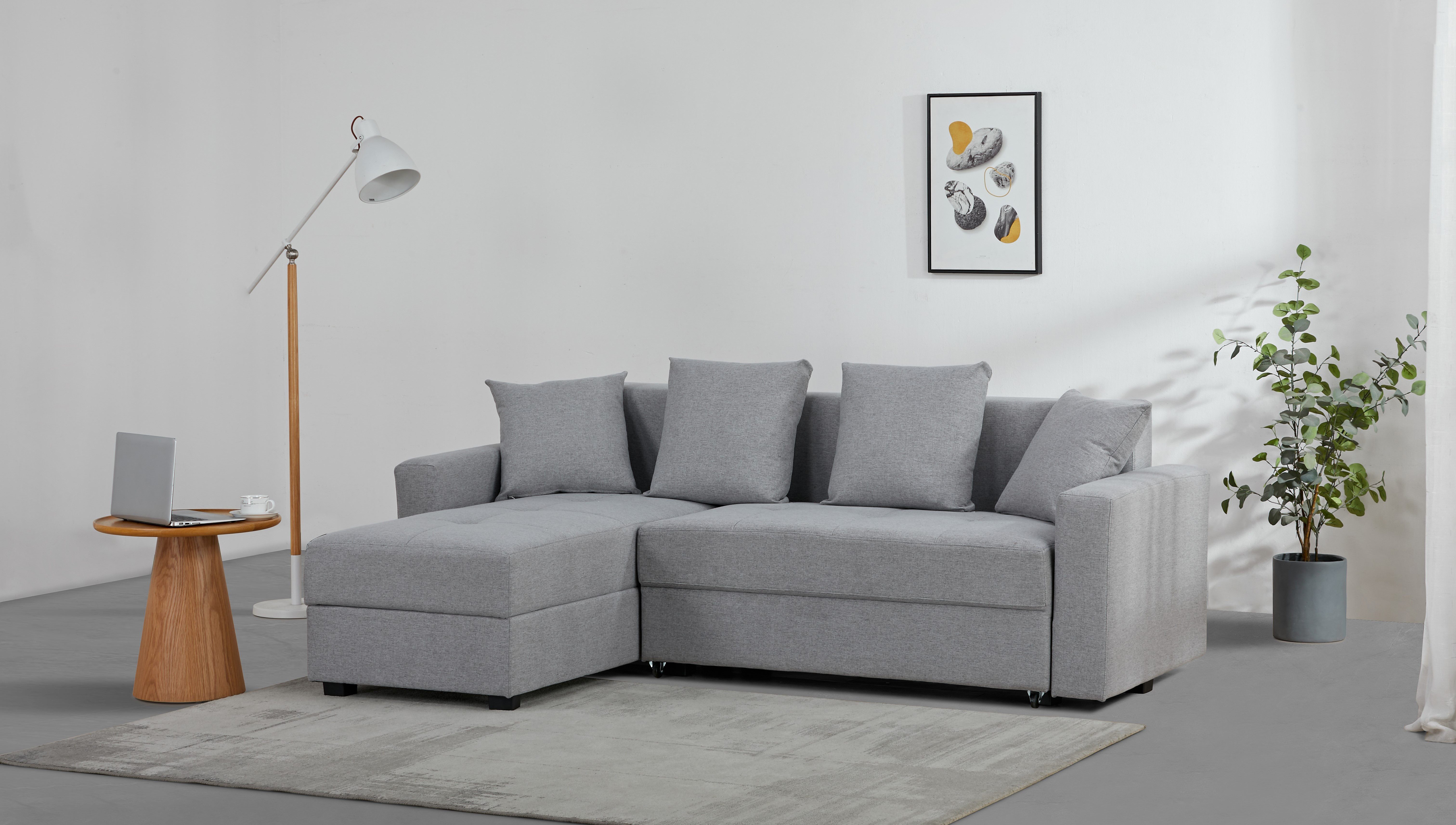 INOSIGN Hoekbank KILLAM, 217 cm, L-vorm, met slaapfunctie en bedlade Recamière rechts / links monteerbaar, in cord en geweven stof