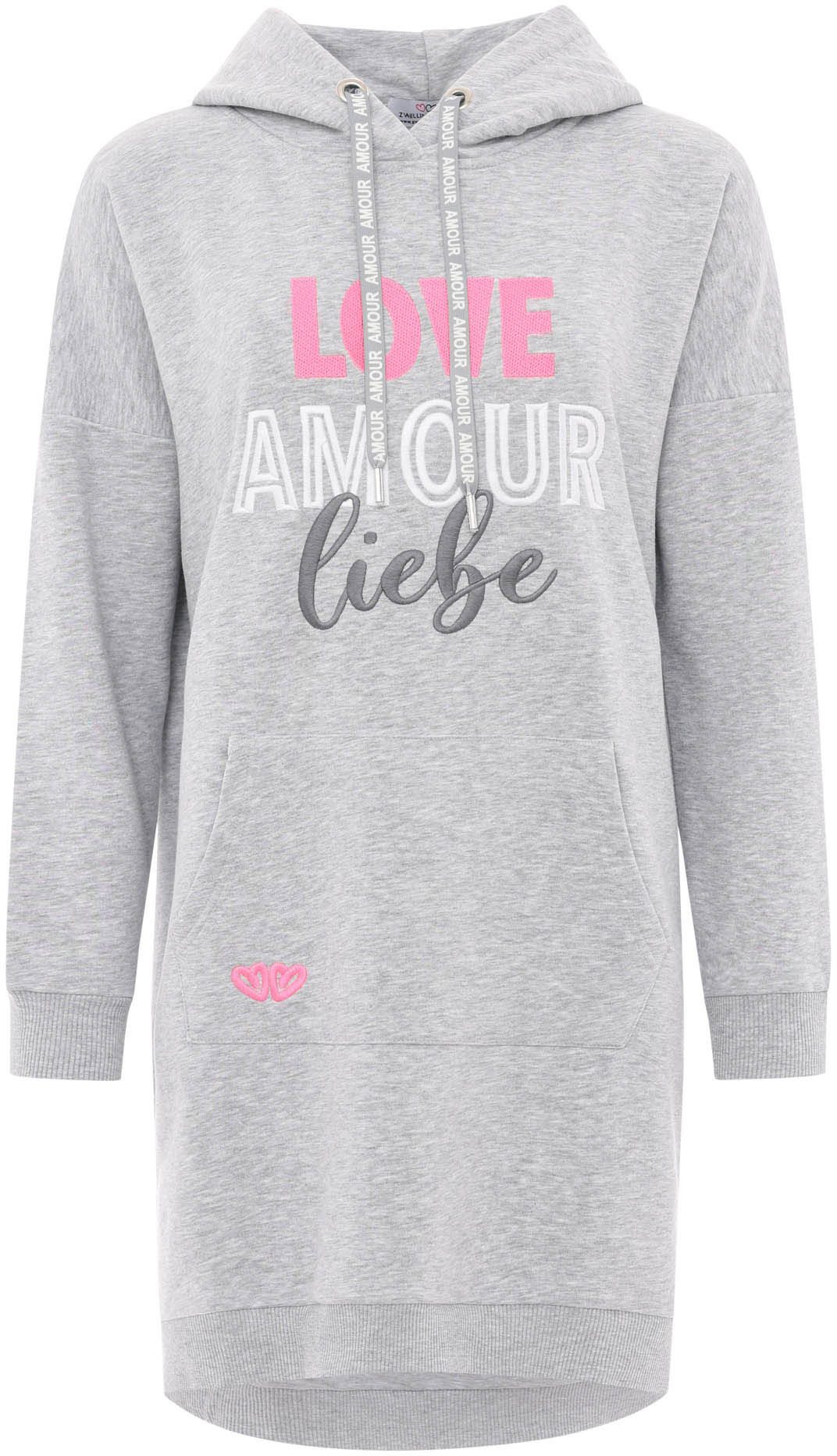 Zwillingsherz Sweatjurk Love Amour Liebe met praktische voorzakken en bedrukte koord