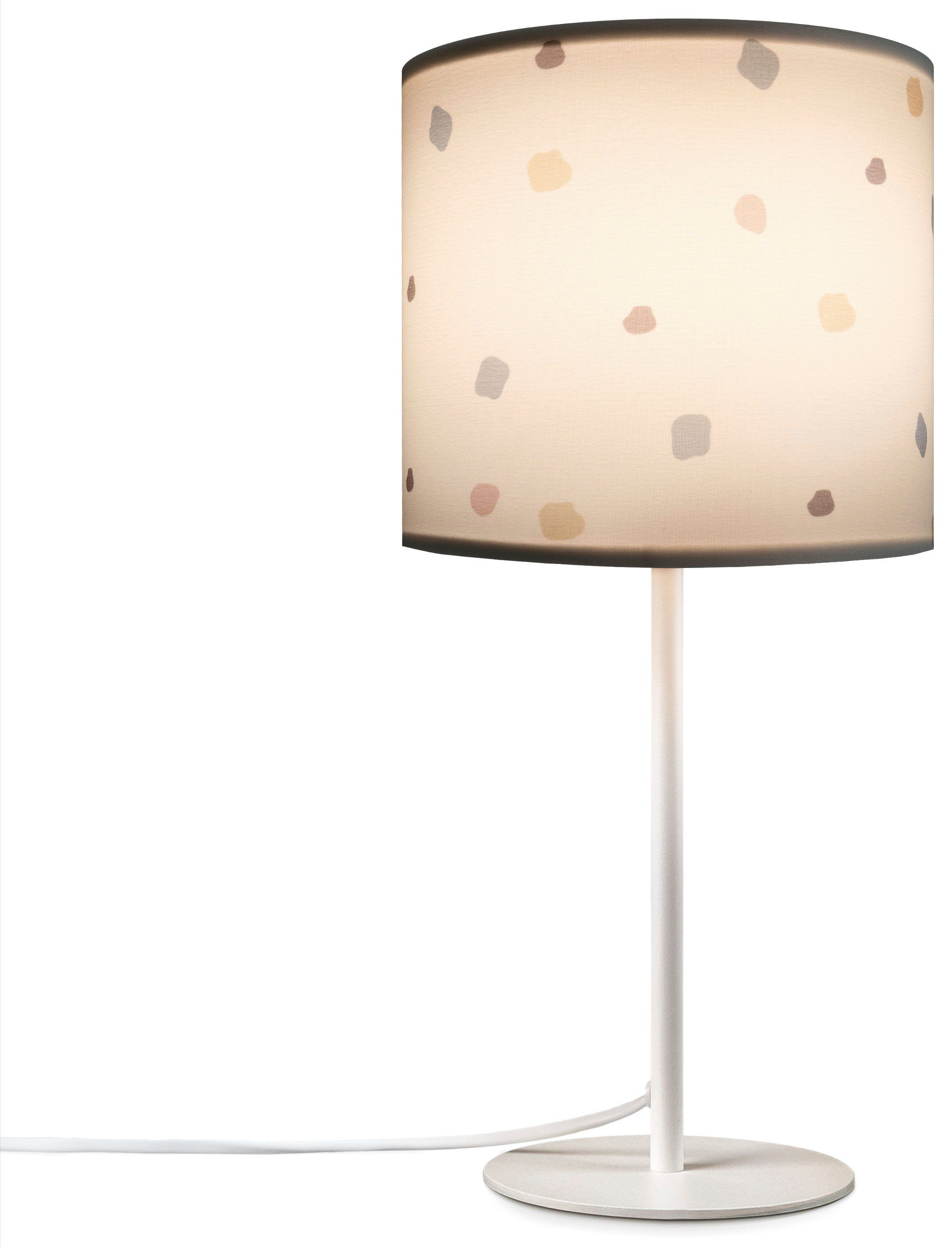 Paco Home Tafellamp Luca Dots Nachtkast stoffen lampenkap rond stippen E14 kleurig retro textiel