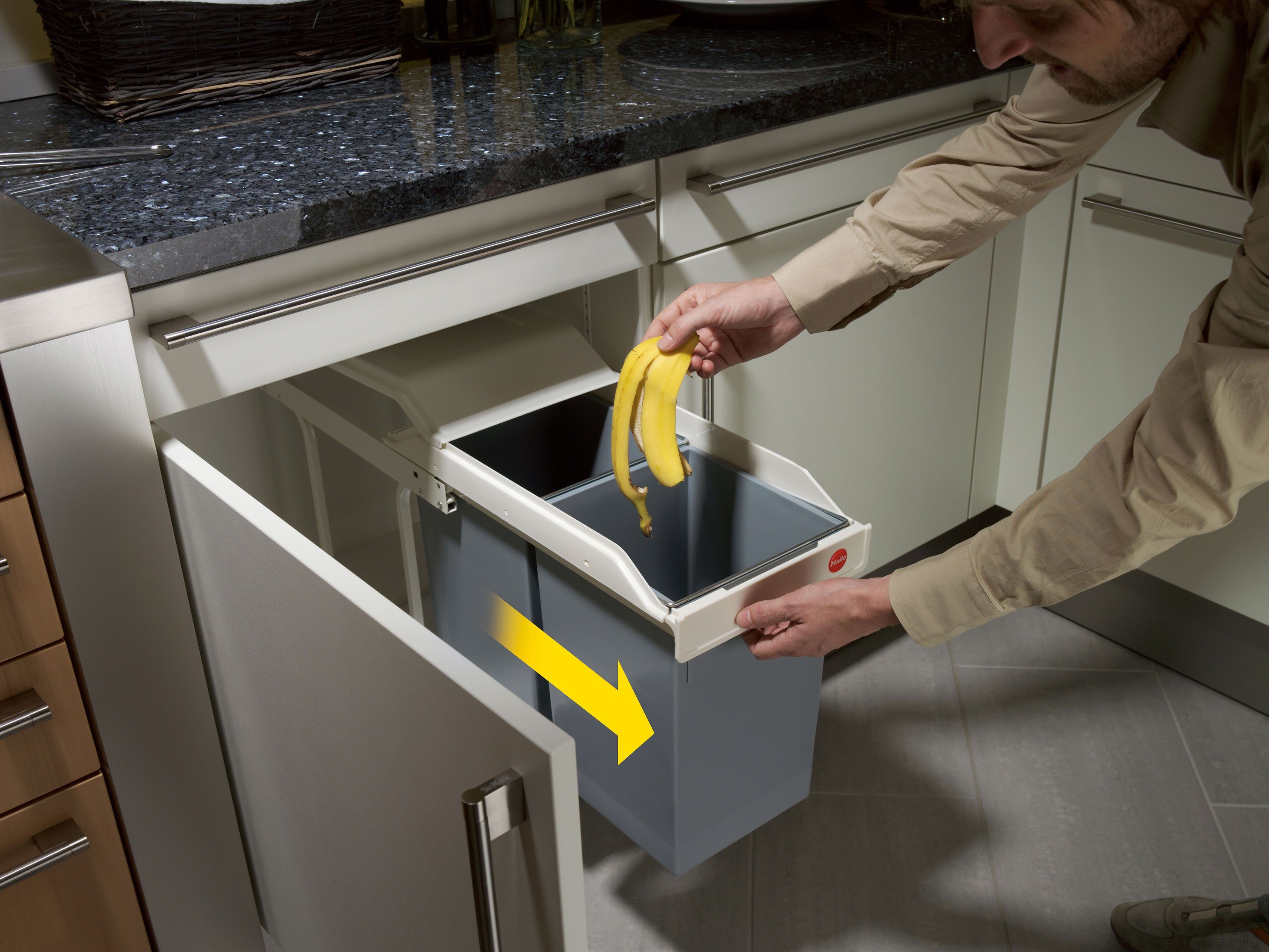Hailo Inbouwprullenbak Multi-box duo L 28 liter, grijs, kunststof binnenemmer, made in germany