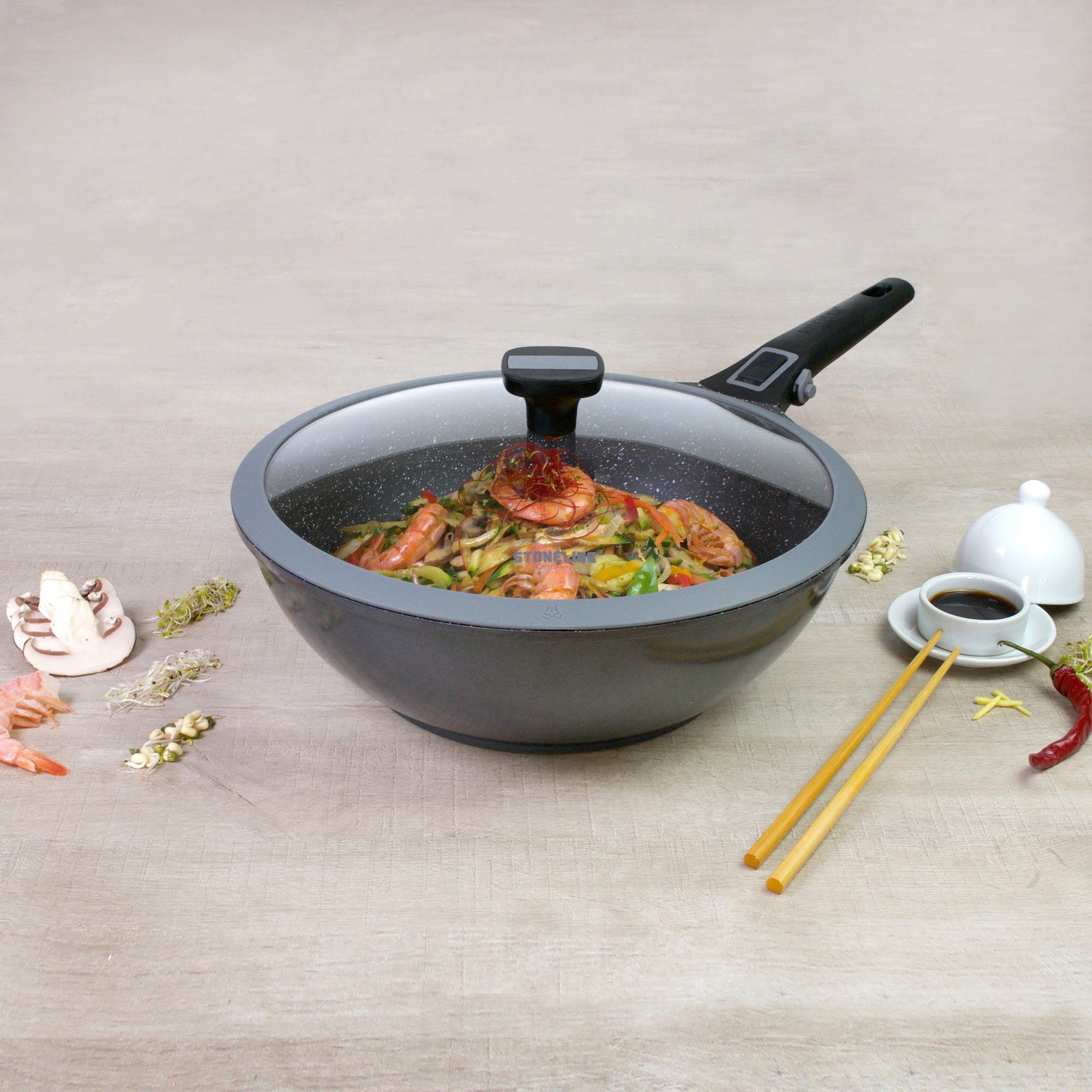 STONELINE Wok Imagination PLUS unieke steenpartikelcoating, ø 30 cm, inductie