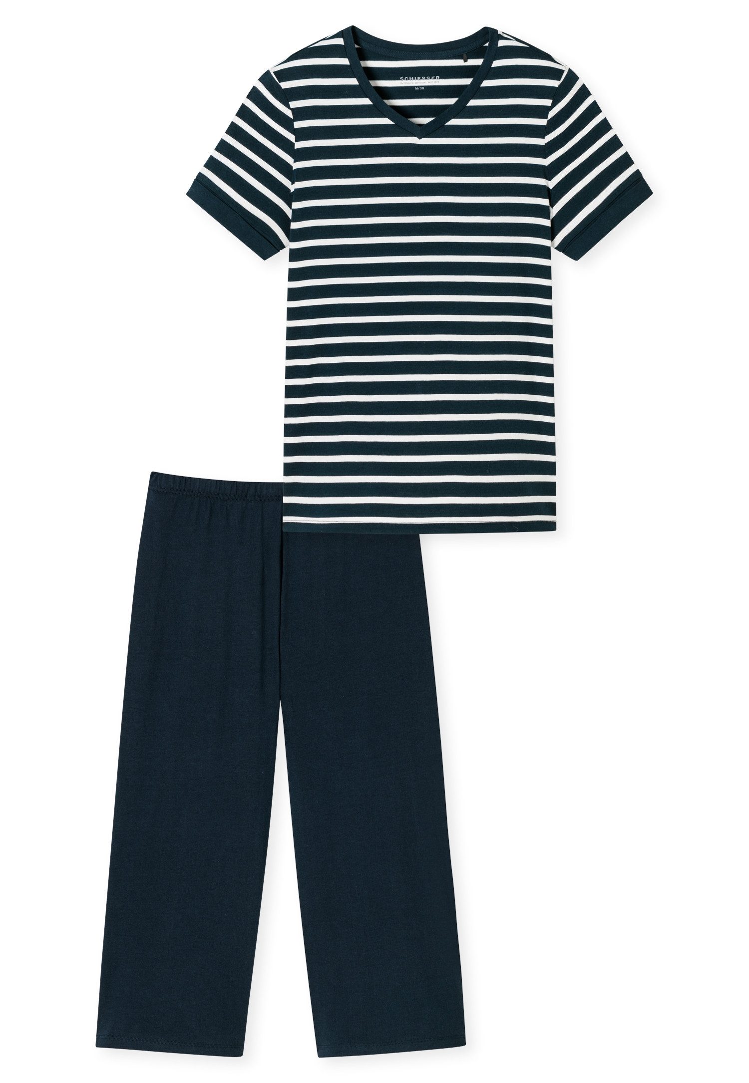 Schiesser Pyjama Casual Essentials met modieus omgeslagen mouwen