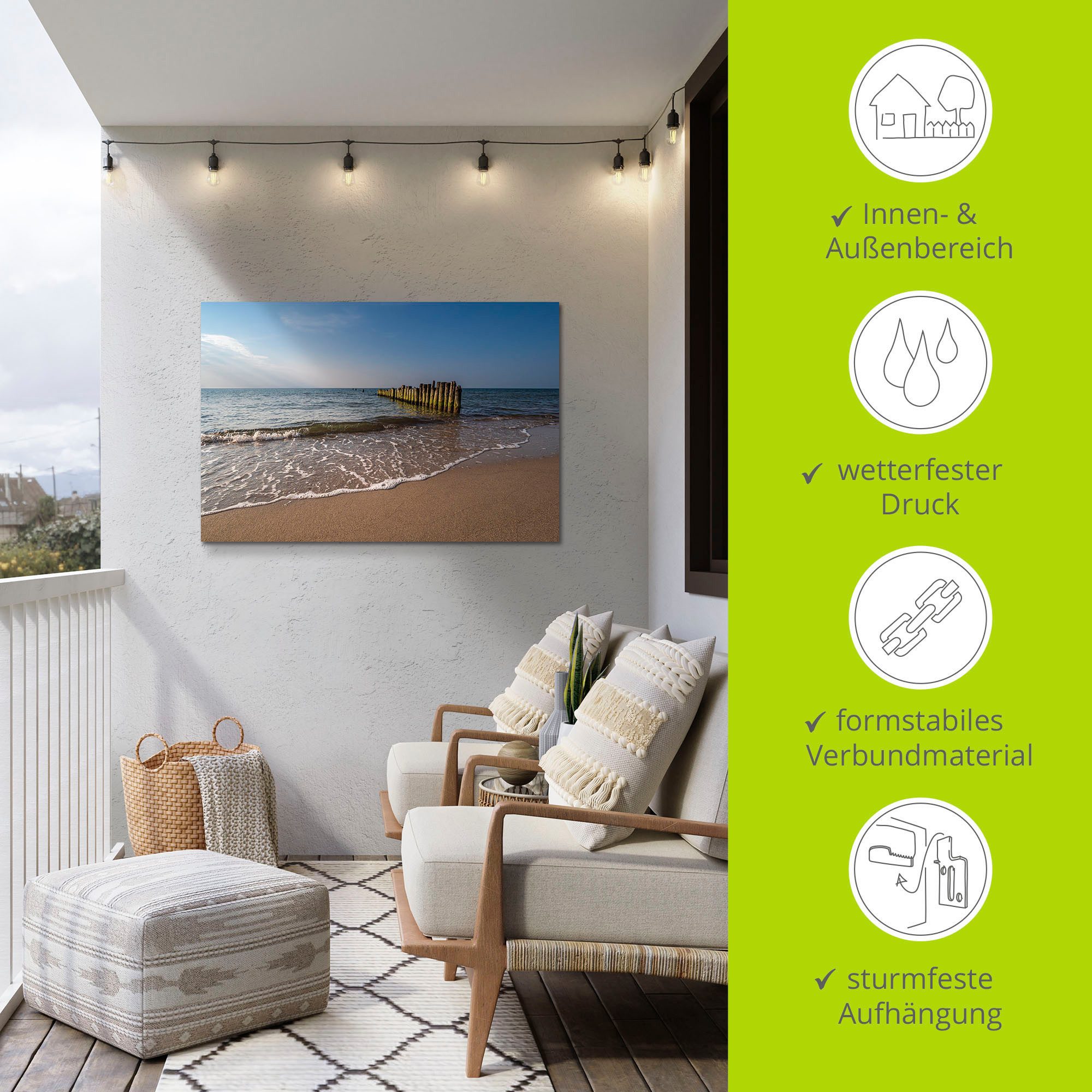 Artland Aluminium dibond print Kribben aan kust Oostzee bij Graal geschikt voor binnen en buiten, buitenafbeelding