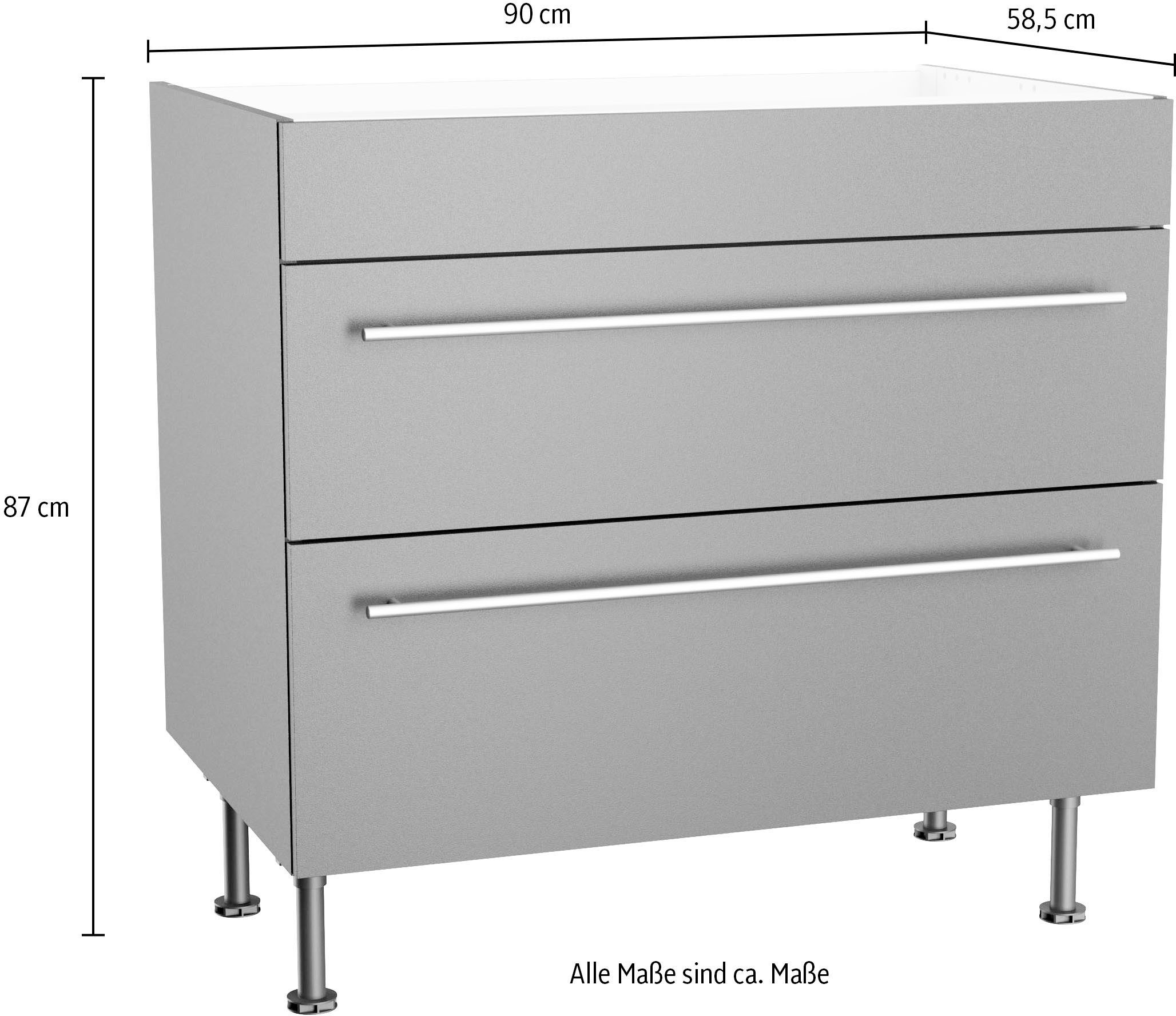 OPTIFIT Ombouwkast voor fornuis Bern2 Breedte 90 cm, kookveldombouwkast, 2 lades, 1 vaste afdekking