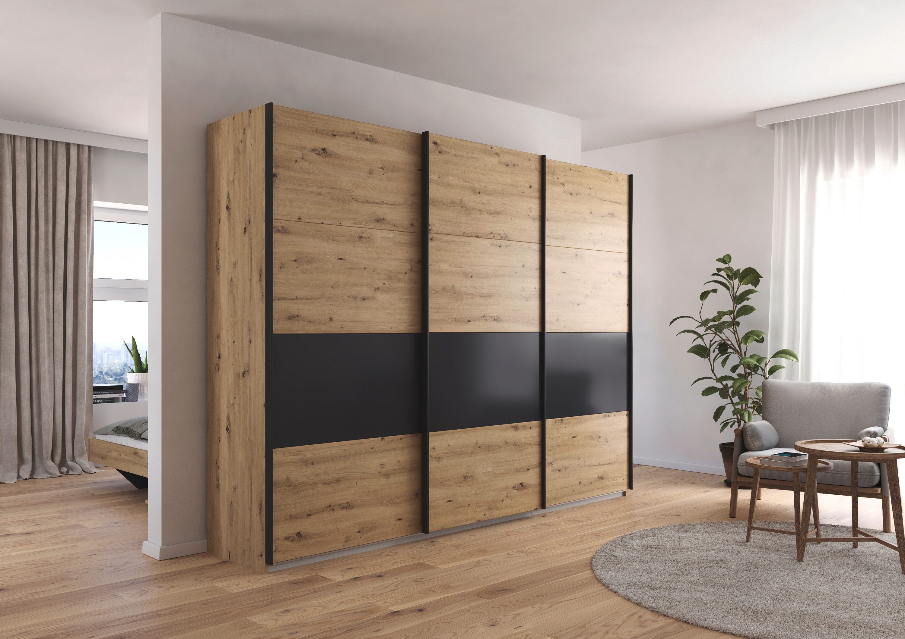 rauch Schuifdeurkast Kledingkast Kast Garderobe CORTONA inclusief indeling, 2 stoffen dozen en extra planken