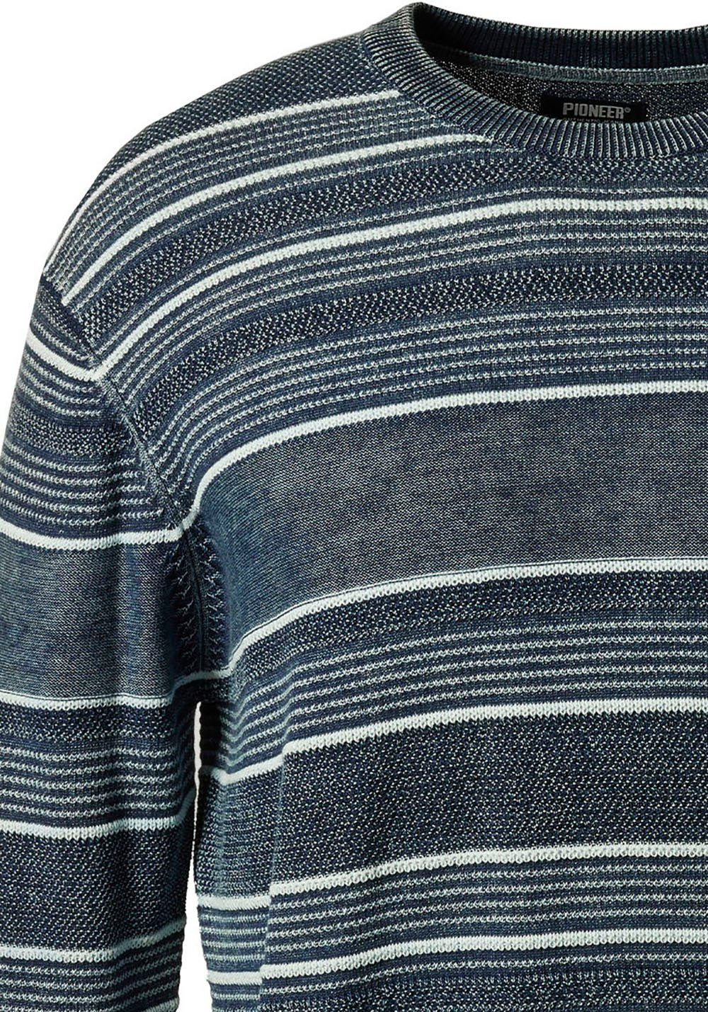Pioneer Authentic Jeans Trui met ronde hals in gemêleerde streeplook