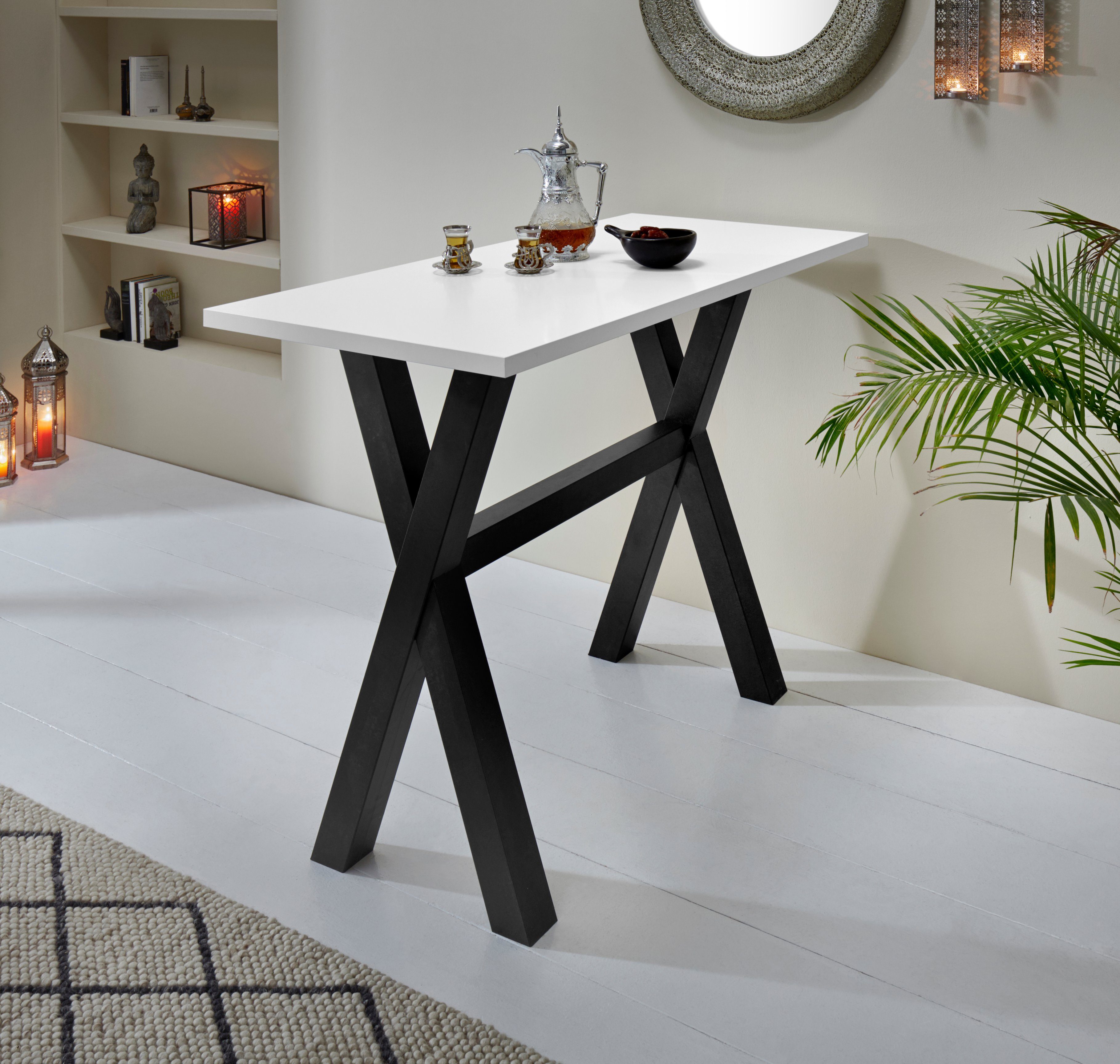 Mäusbacher Bartafel Frame in X-model (breedte 120, 140 of 160 cm) rechthoekige tafels maat 140 cm x 105 cm x 70 cm wit