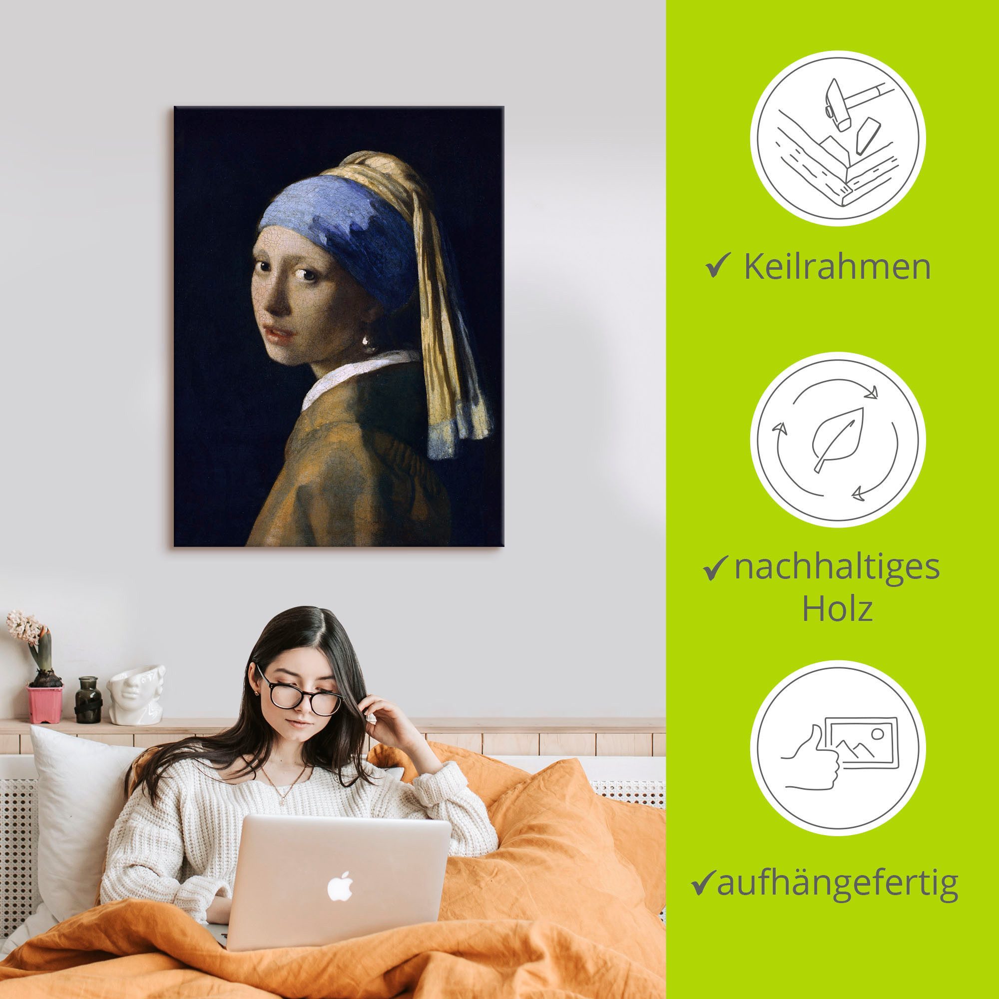 Artland Artprint Het meisje met de parel als artprint op linnen, poster, muursticker in verschillende maten