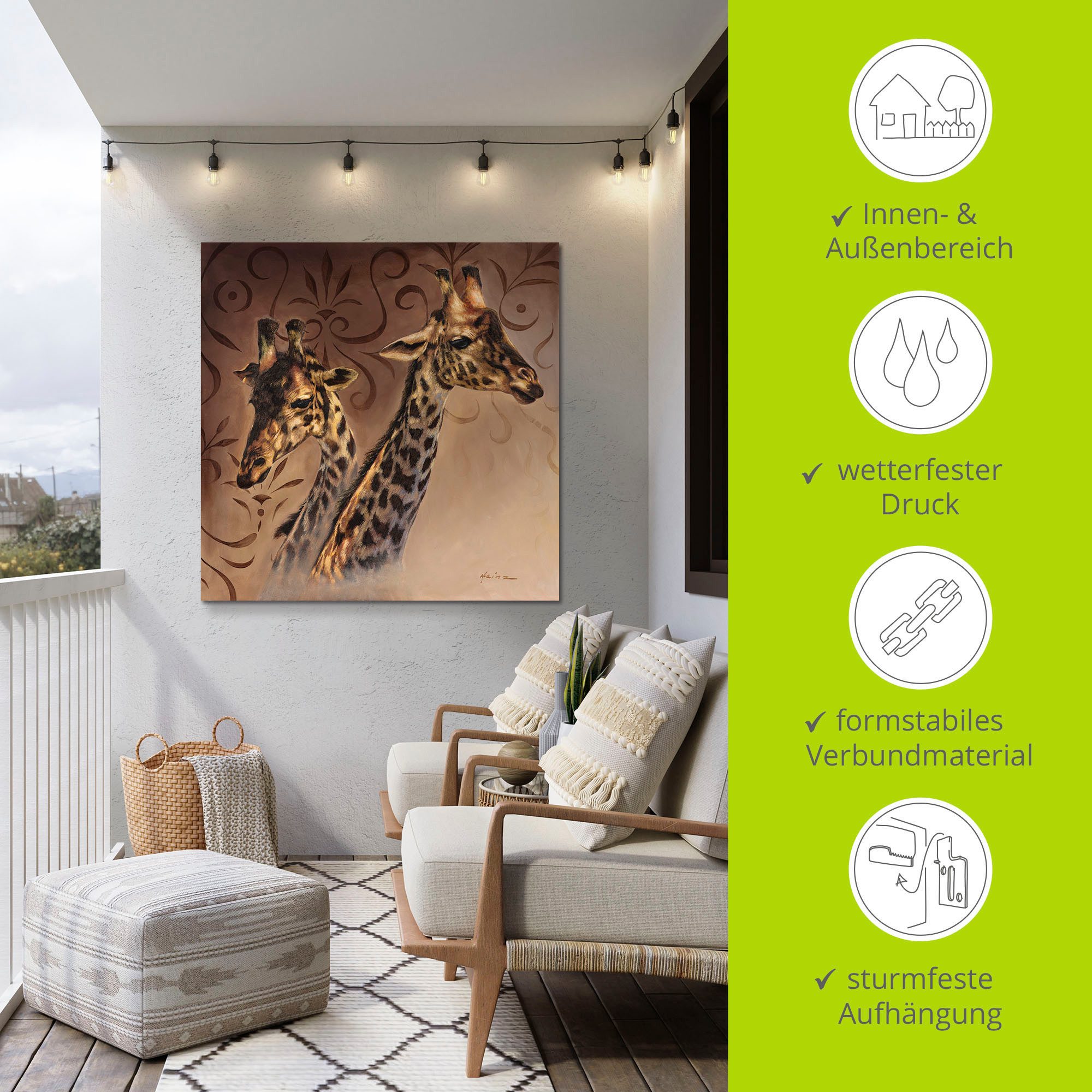 Artland Artprint Giraffen portret als artprint van aluminium, artprint voor buiten, artprint op linnen in verschillende maten