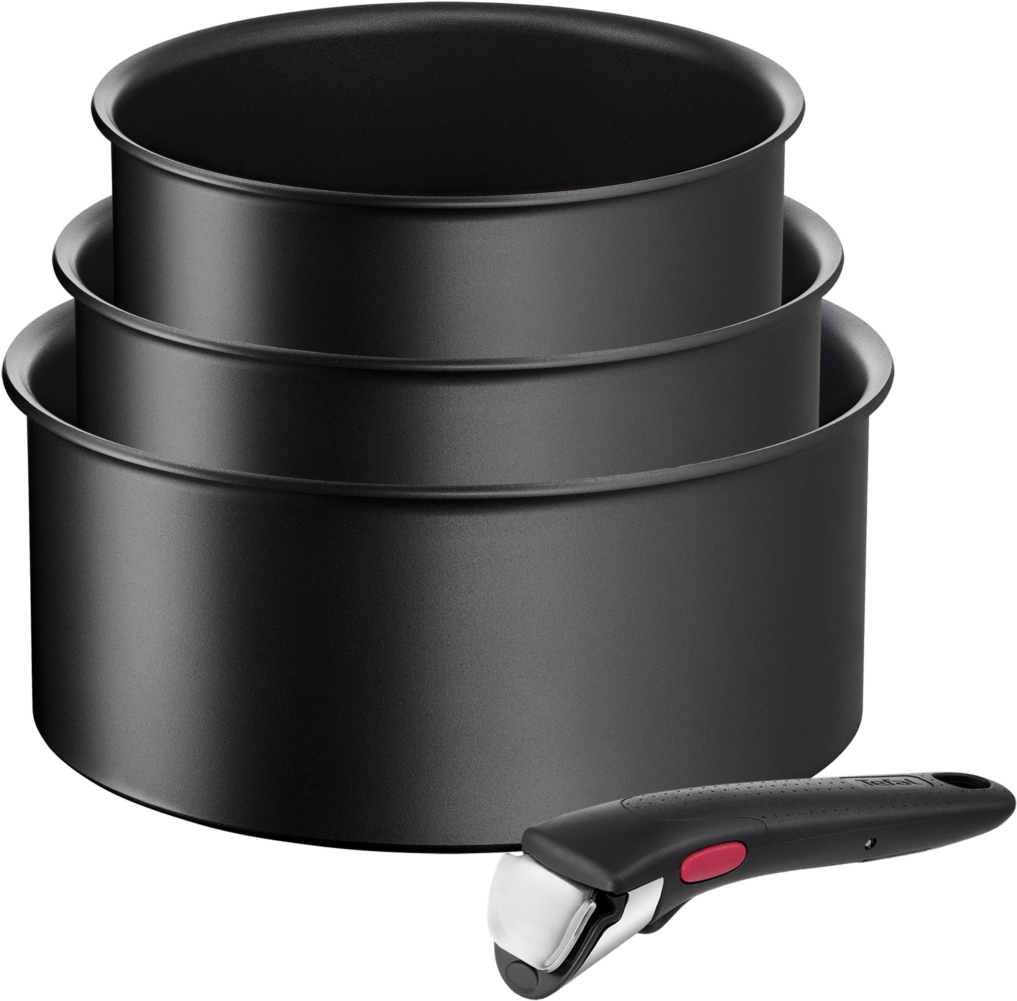 Tefal Pannenset Ingenio Unlimited L76391 opvouwbaar, ruimtebesparend, titanium 6x anti-aanbakcoating (set, 4-delig) pannensets zwart