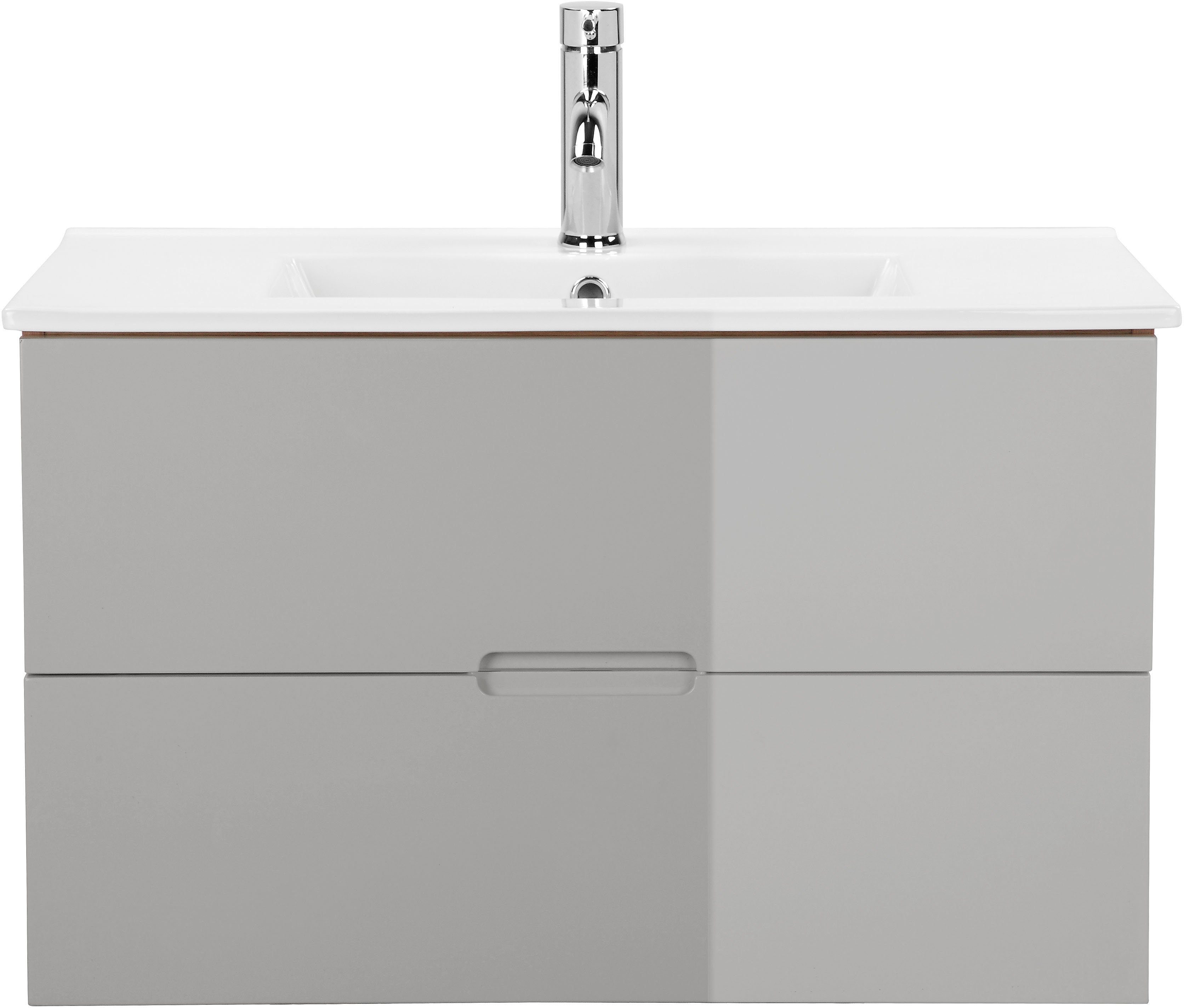 welltime Badkamerserie Lund badkamermeubelset badkamerkast badkamerset Wastafelonderkast, spiegelkast en bekken breedte 80 cm (complete set, 3-delig)
