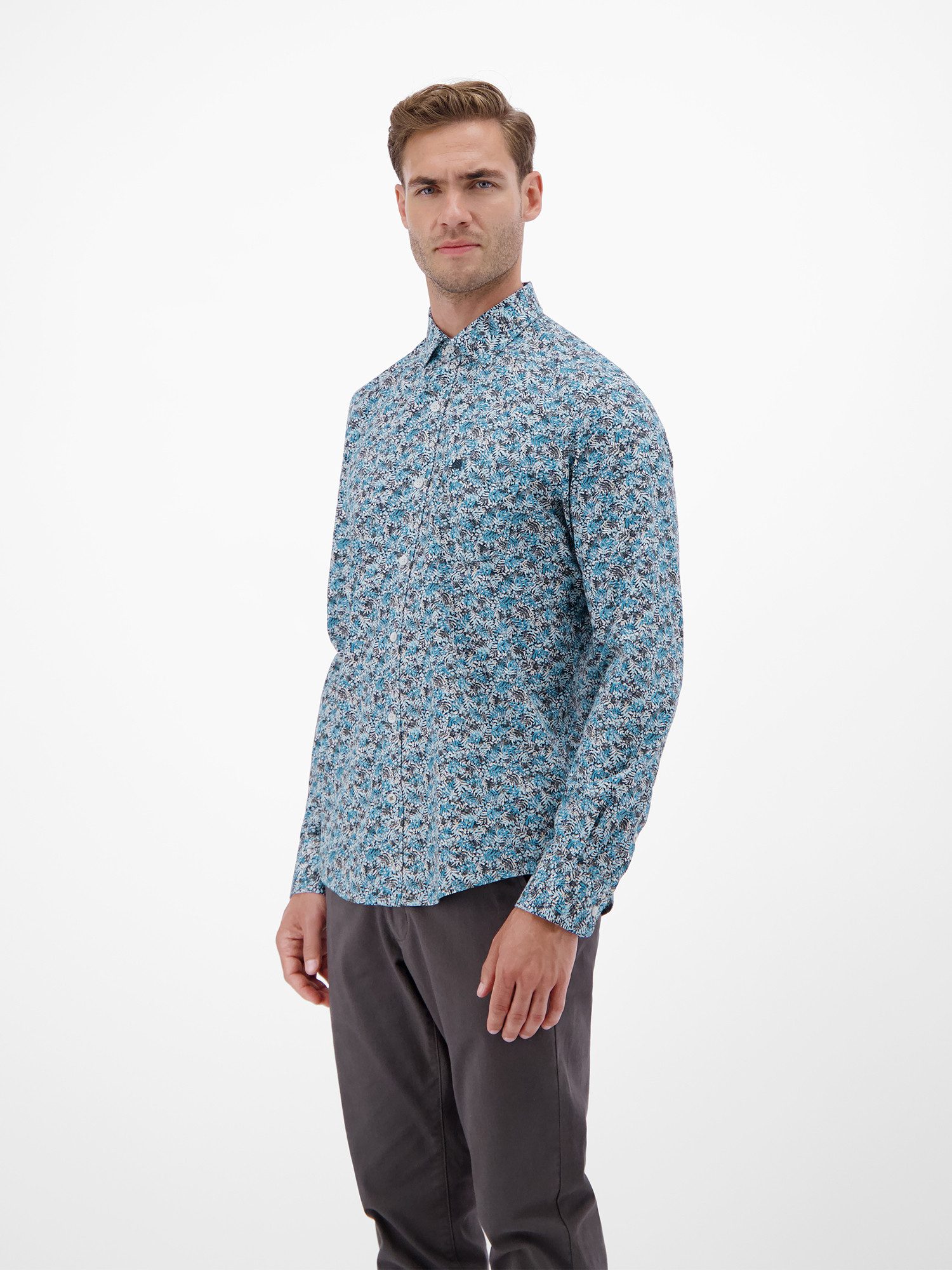 Lerros Overhemd met lange mouwen LERROS Poplin-Heren overhemd, modieus gestyled