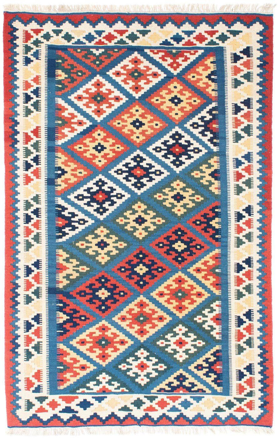 morgenland Wollen kleed Kelim Fars Nomadisch blu 182 x 122 cm Oriëntaalse look