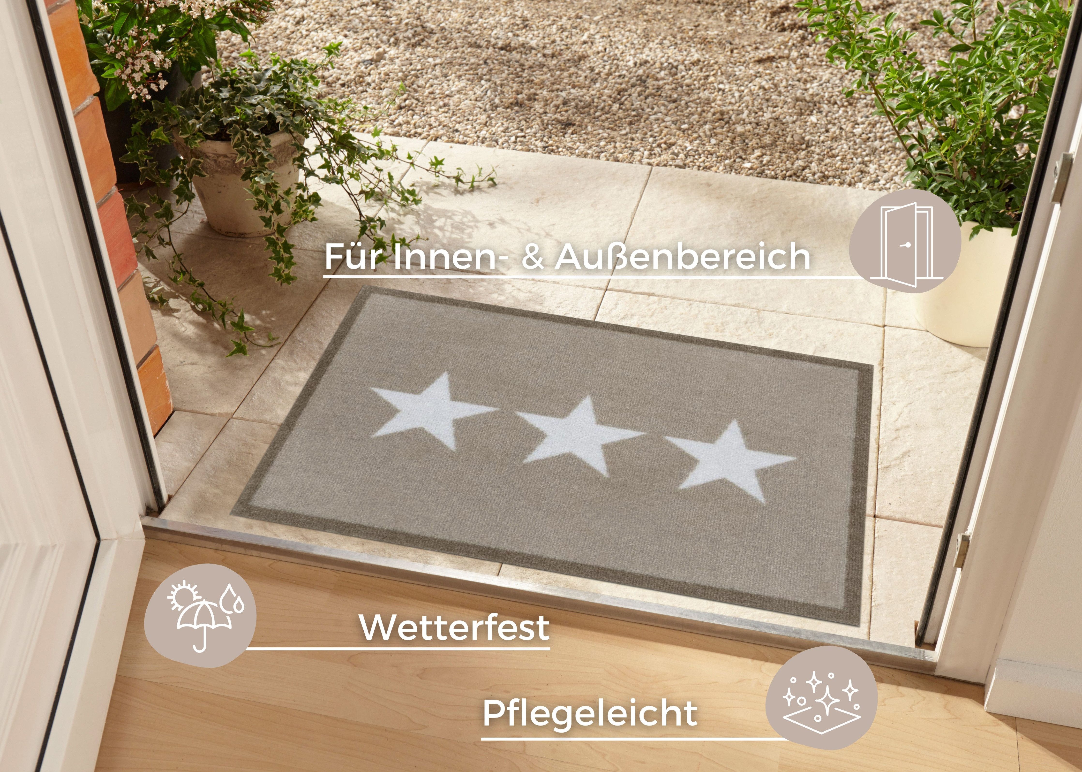 HANSE Home Mat Sterren, deurmat Inloopmat, binnen en buiten, antislip, weerbestendig, wasbaar