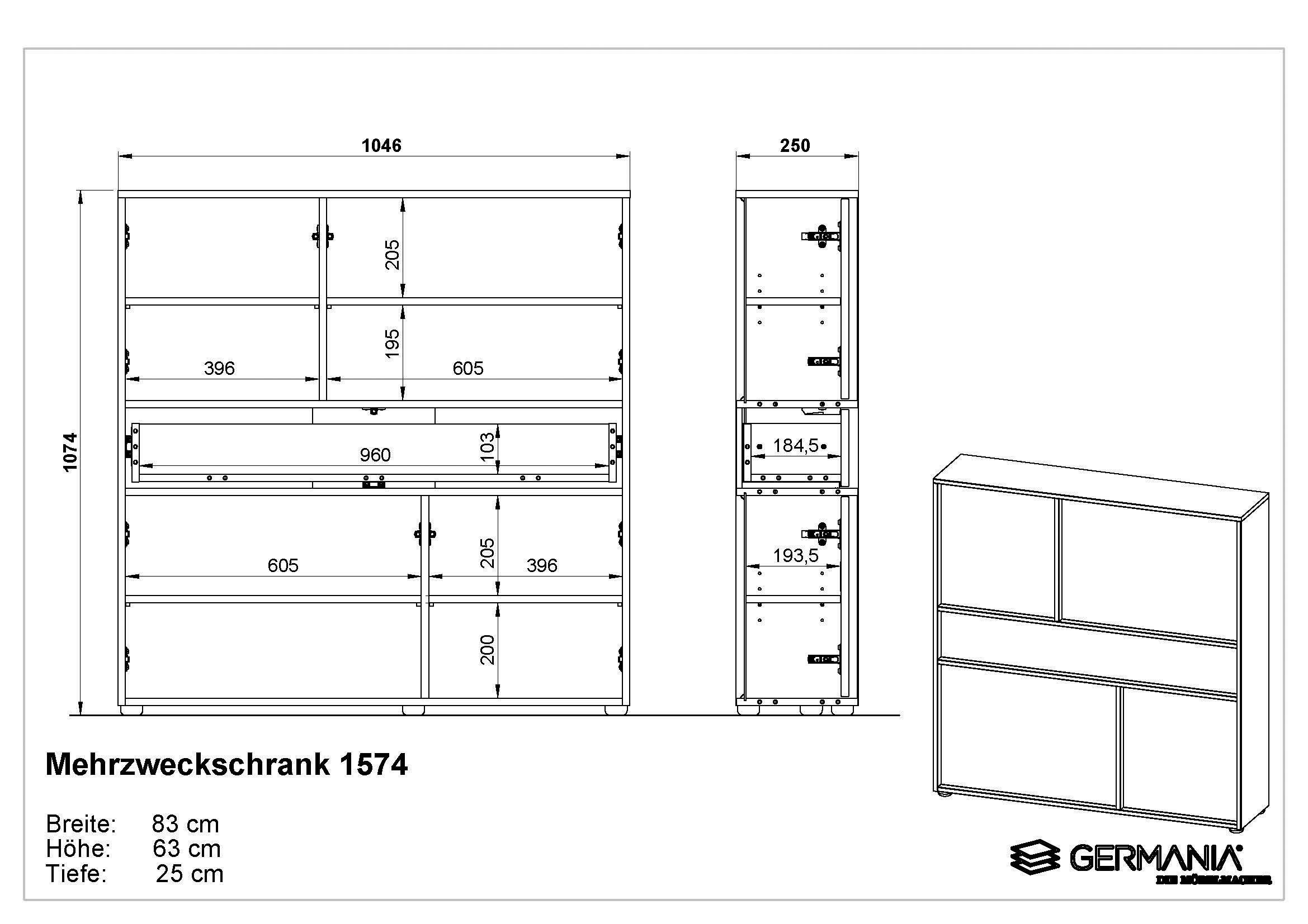 GERMANIA Multifunctionele kast Ameca 2.0 staand te monteren, gangkast in geringe diepte, breedte 105 cm