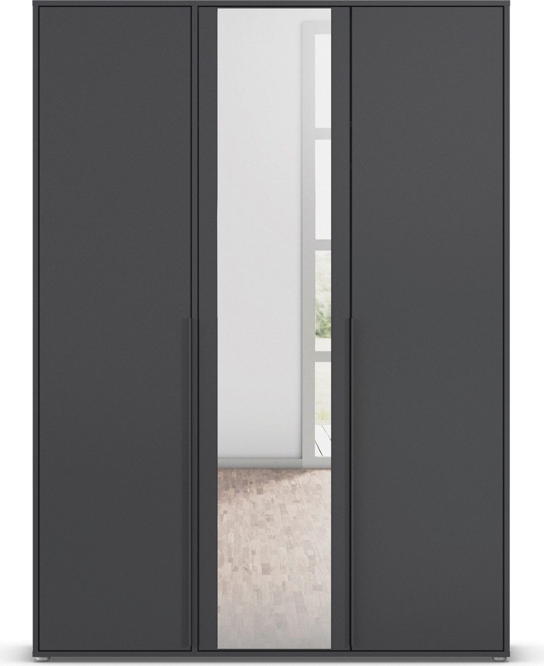 rauch Draaideurkast Kledingkast Kast Garderobe Wasmand NAGATA met Spiegel und modernen stangengriffen in graumetallic topseller made in germany