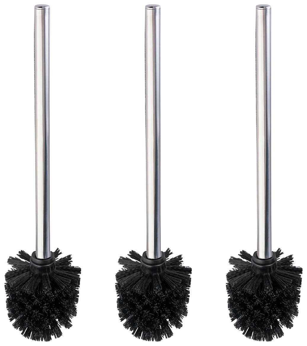 WENKO Toiletborstel zwart, met edelstaal handgreep (set, 3 stuks)
