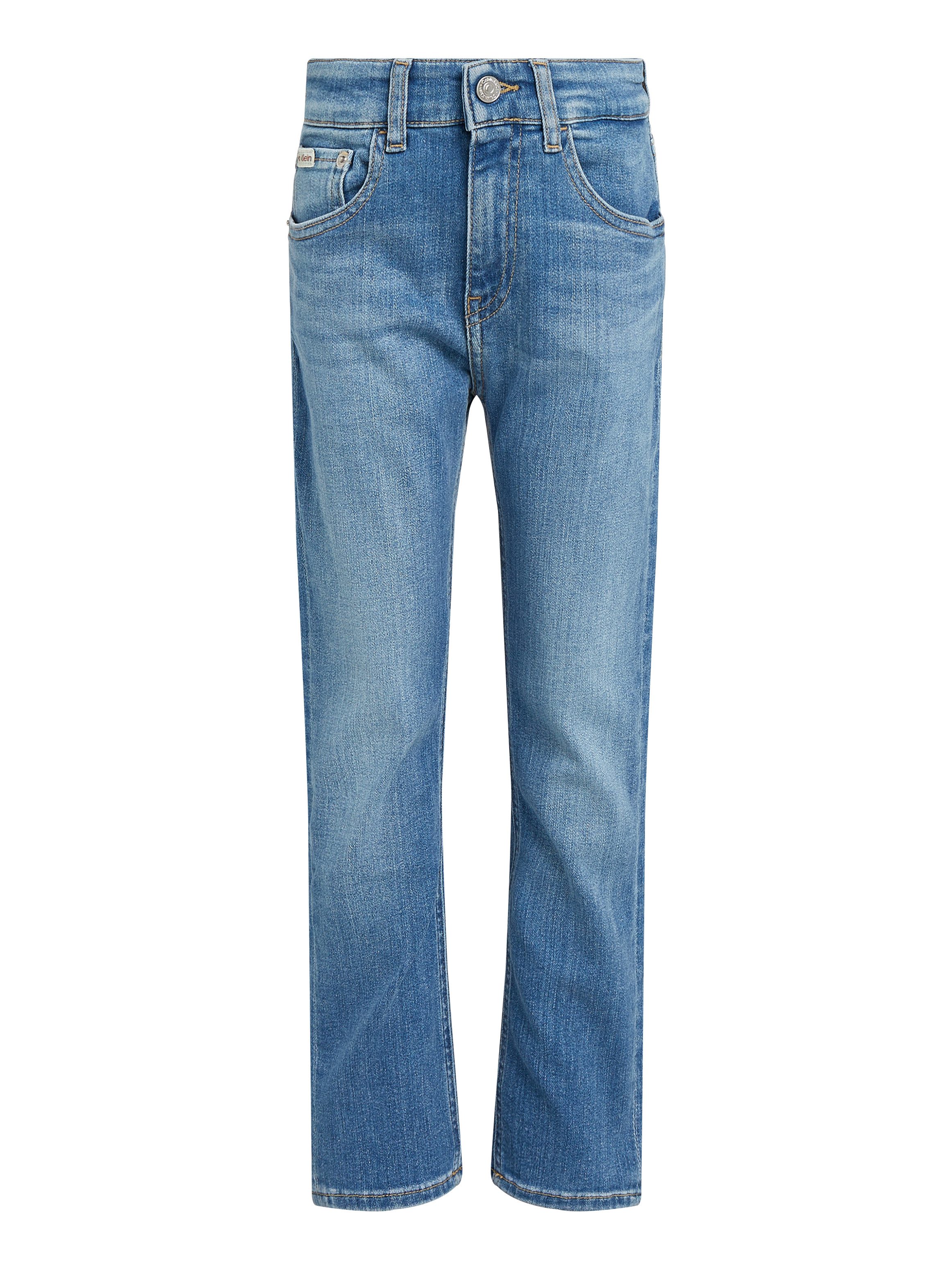 Calvin Klein Straight jeans ESS. WASHED BLUE DAD voor kinderen tot 16 jaar met leren patch
