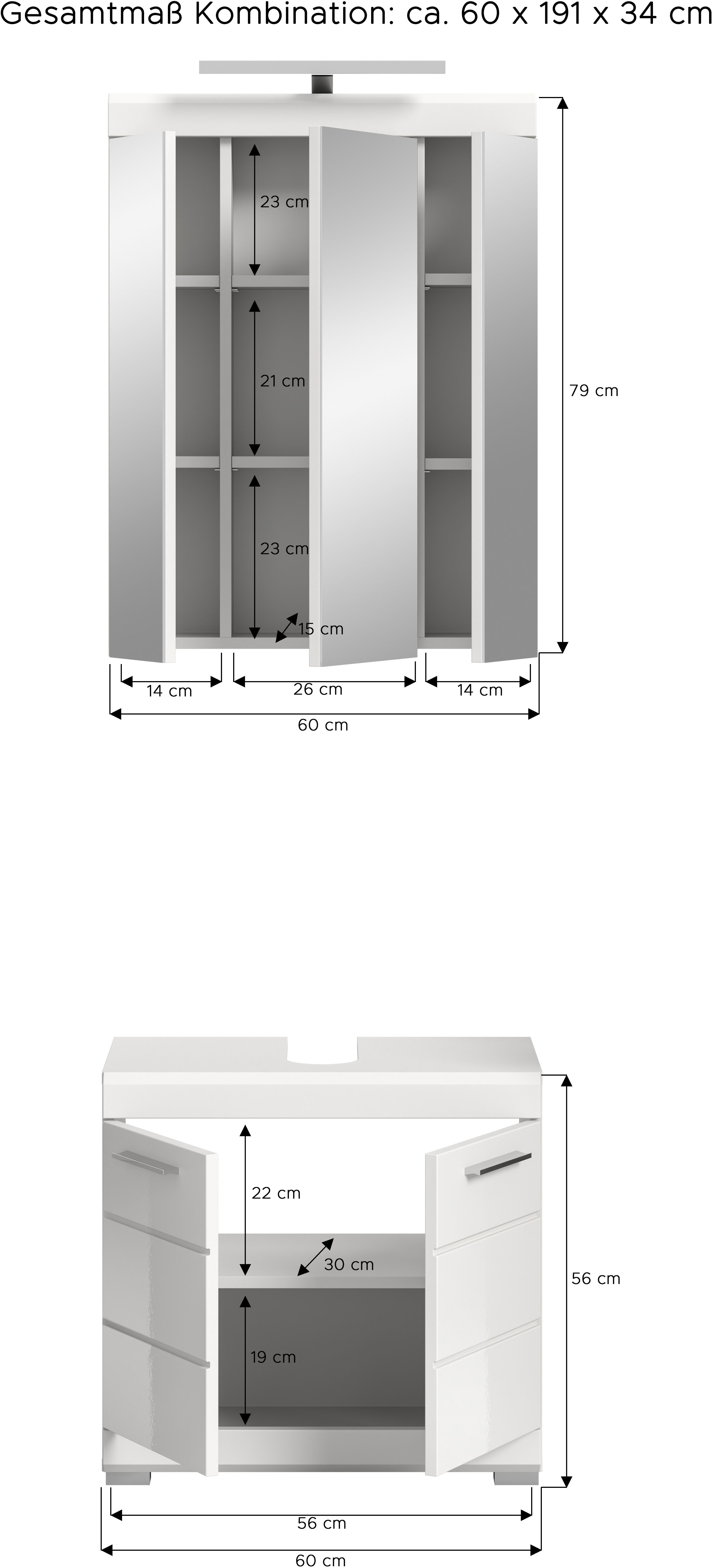 INOSIGN Badkamerserie Siena, 2-delig, inclusief LED-verlichting, bestaande uit: (set, 2 stuks)