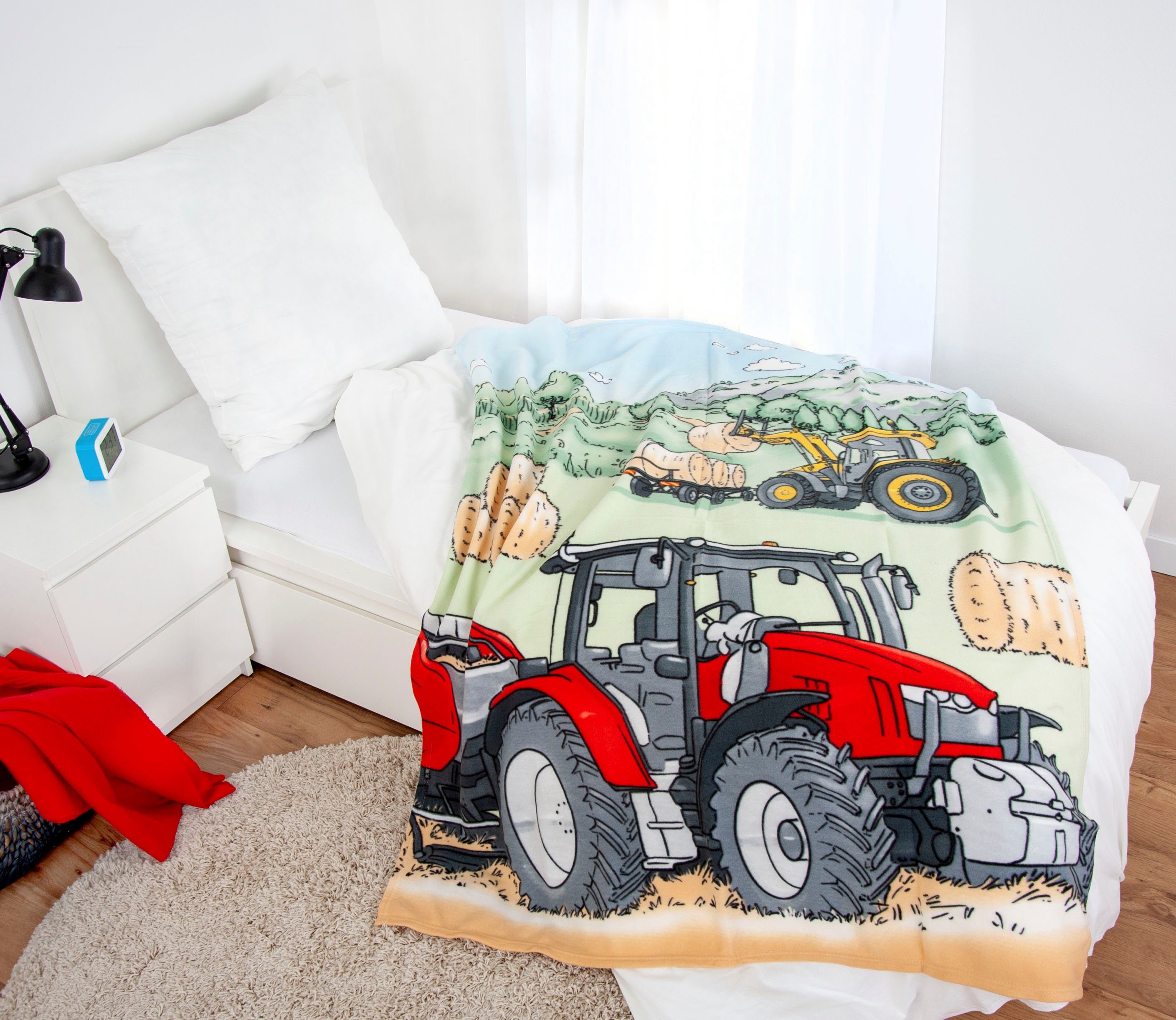 Young Collection Kinderdeken Tractor met leuk tractormotief, knuffeldeken