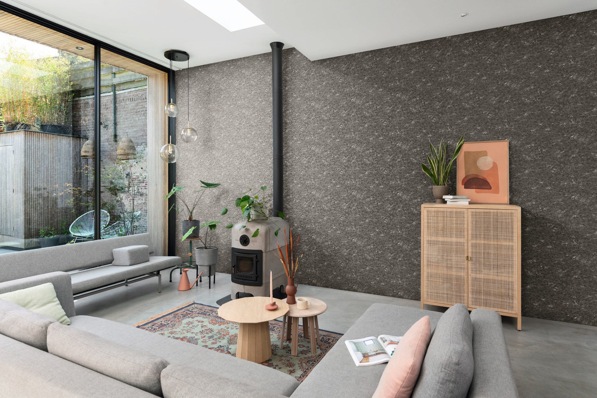 LeGer Home by Lena Gercke Highboard Lina Met rotan inzet, 3 binnenvakken, gedeeltelijk massief