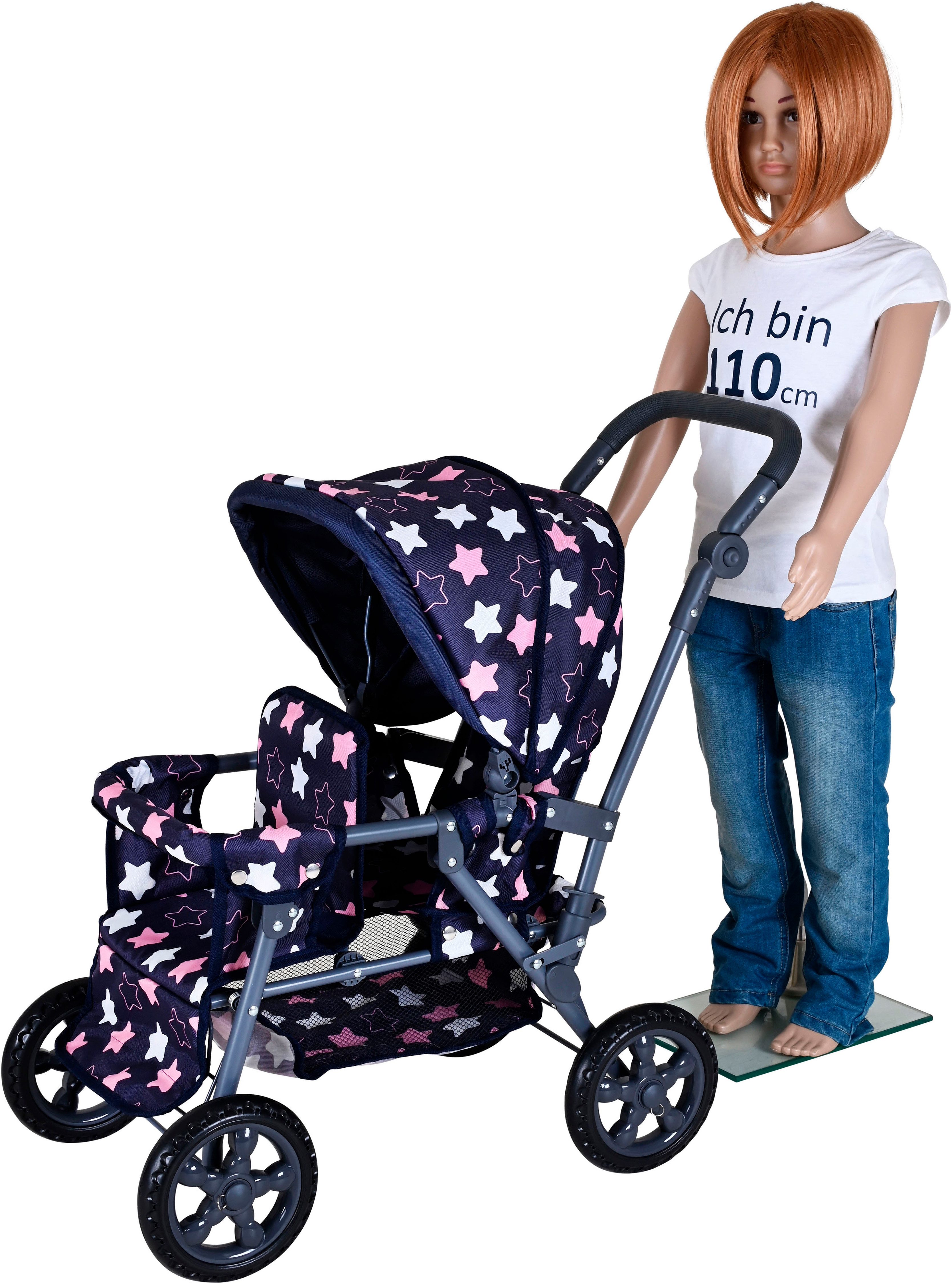 Knorrtoys® Tweelingpoppenwagen Big Twin - star blue pink
