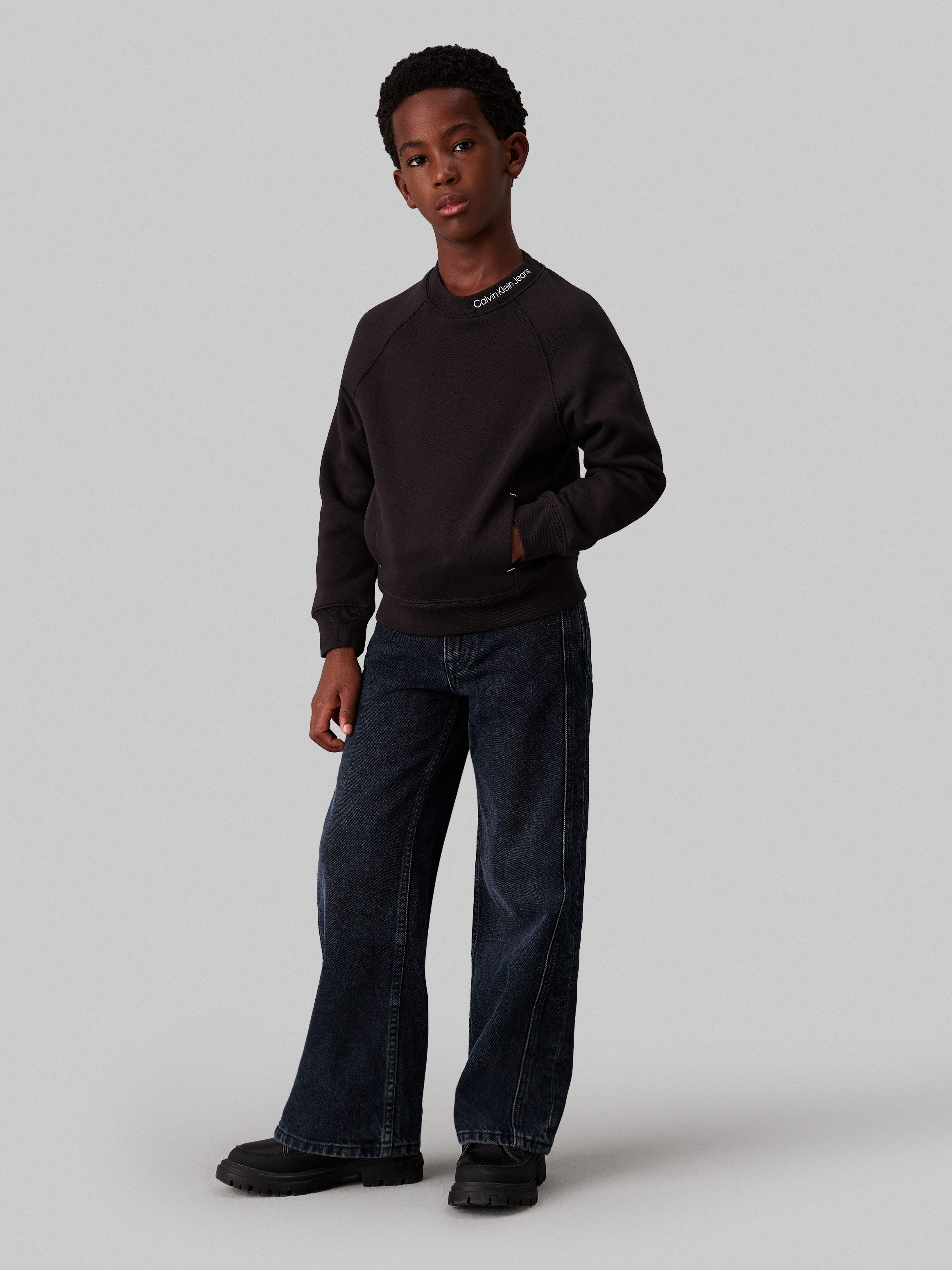 Calvin Klein Sweatshirt Neck Emb. Fleece Crewneck voor kinderen tot 16 jaar en met logo-opdruk