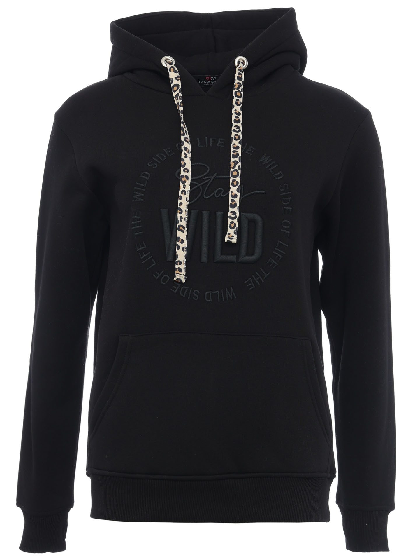 Zwillingsherz Hoodie "Nelina" met leeuwband en eenvoudige borduurwerk "stay wild"