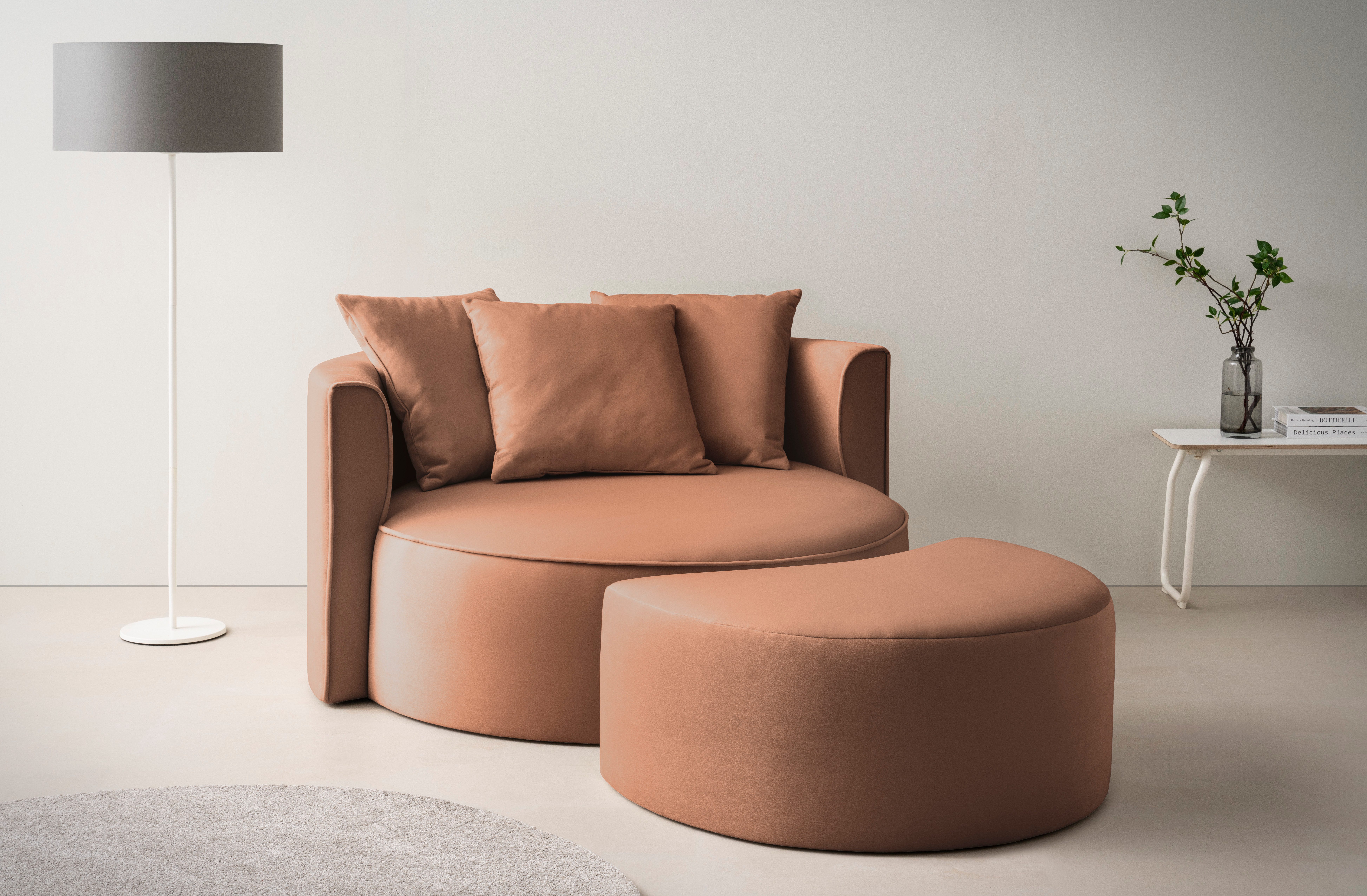 LeGer Home by Lena Gercke XXL-fauteuil Isalie, ronde stoel met voetensteun, leesstoel, loveseat, grote stoel (set) fauteuils bruin