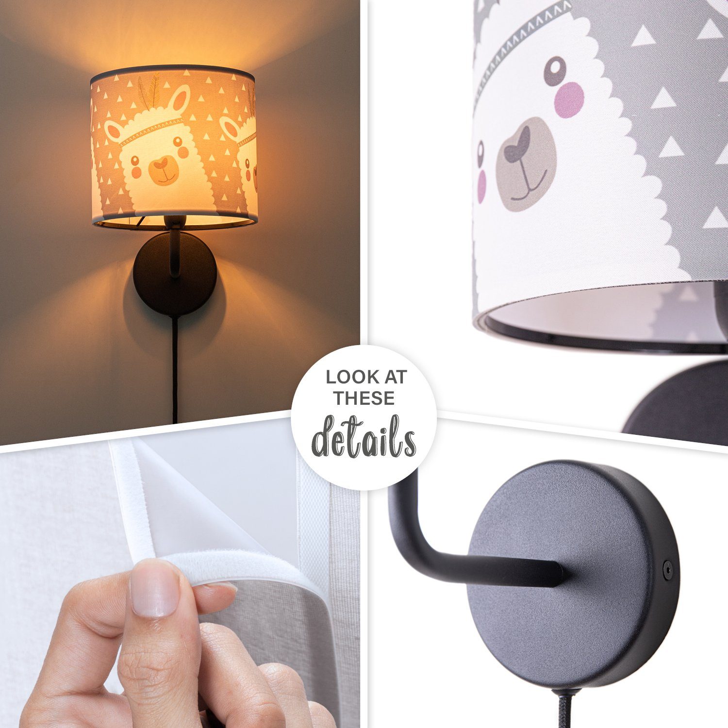 Paco Home Wandlamp Ela 214 Kinderlamp wandlamp met schakelaar Ø…18cm lama roze grijs kabel 3m E14