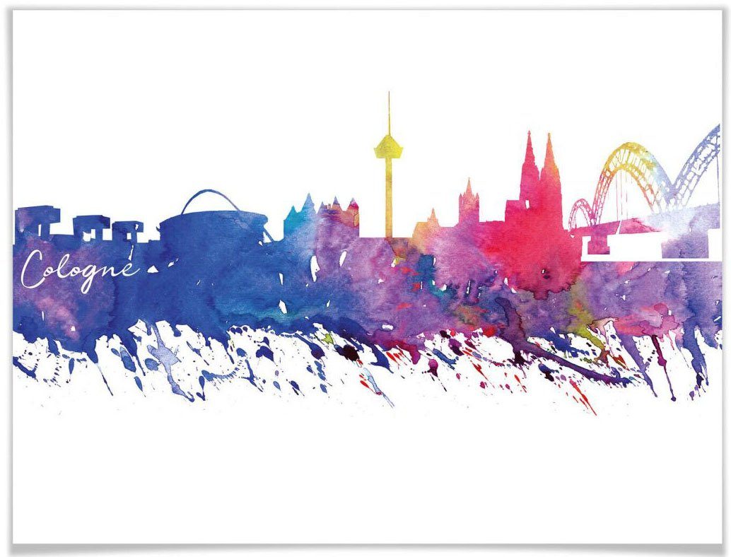 wall-art poster graffiti multicolour keulen aquarel skyline (1 stuk) multicolor