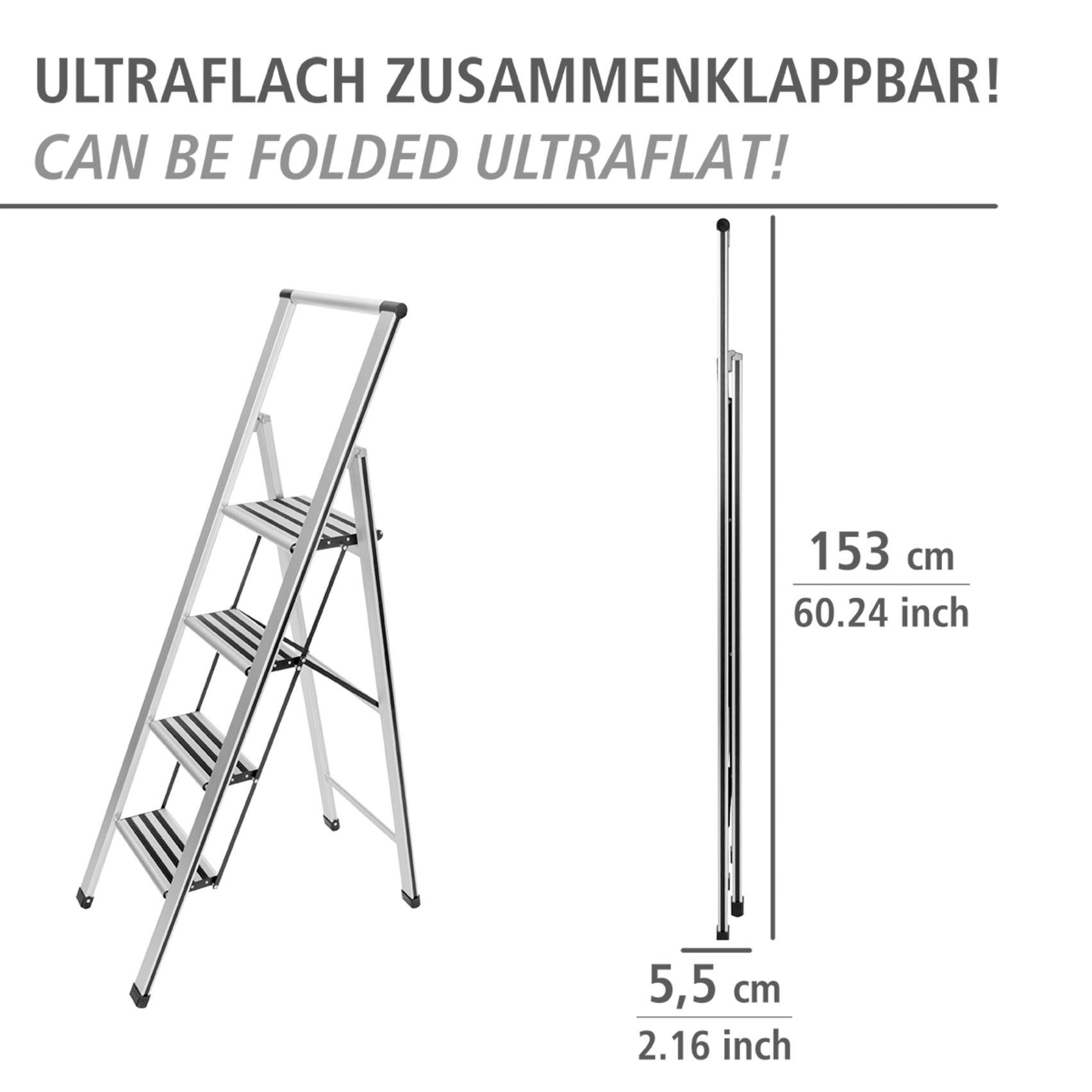 WENKO Huishoudtrapje Model Alu-Design 4-voudig, aluminium, xxl-treden, plat inklapbaar
