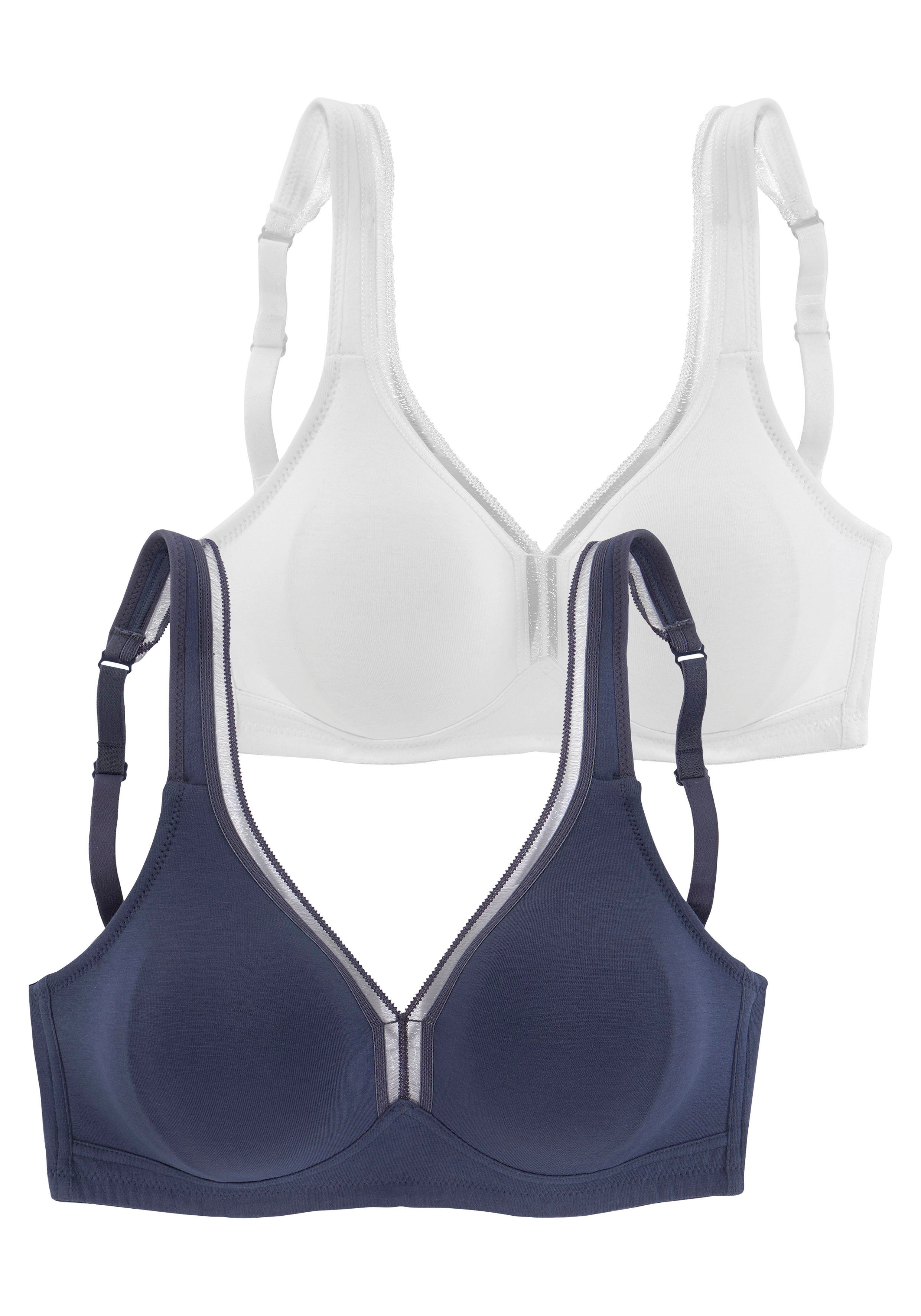 Petite fleur T-shirt-bh zonder beugels van katoen, basic dessous (Set van 2)