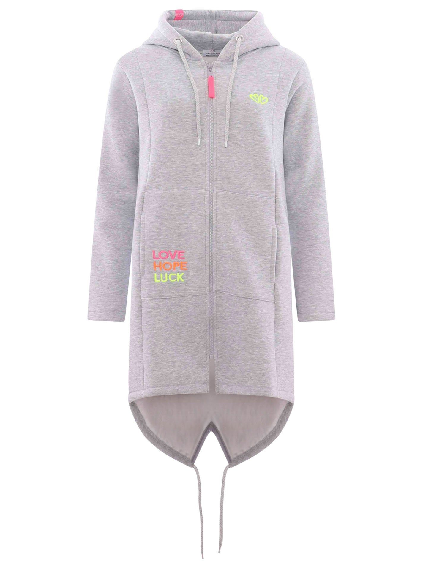 Zwillingsherz Capuchonsweatvest met capuchon, rugprint en kleinere frontprints