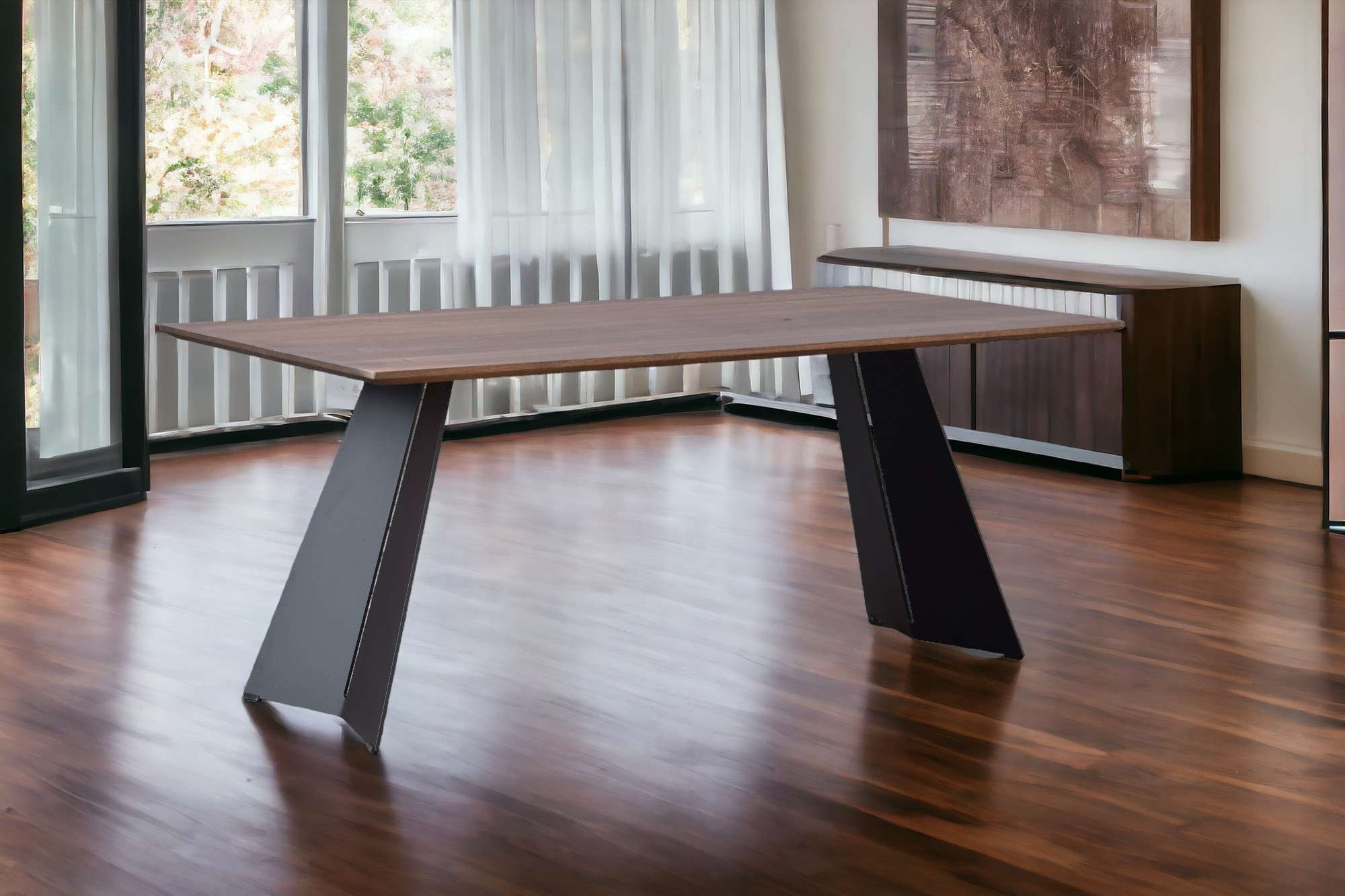 Home affaire Eettafel Winteregg keukentafel, metalen wangframe, massief gewild eikenhout, geolied