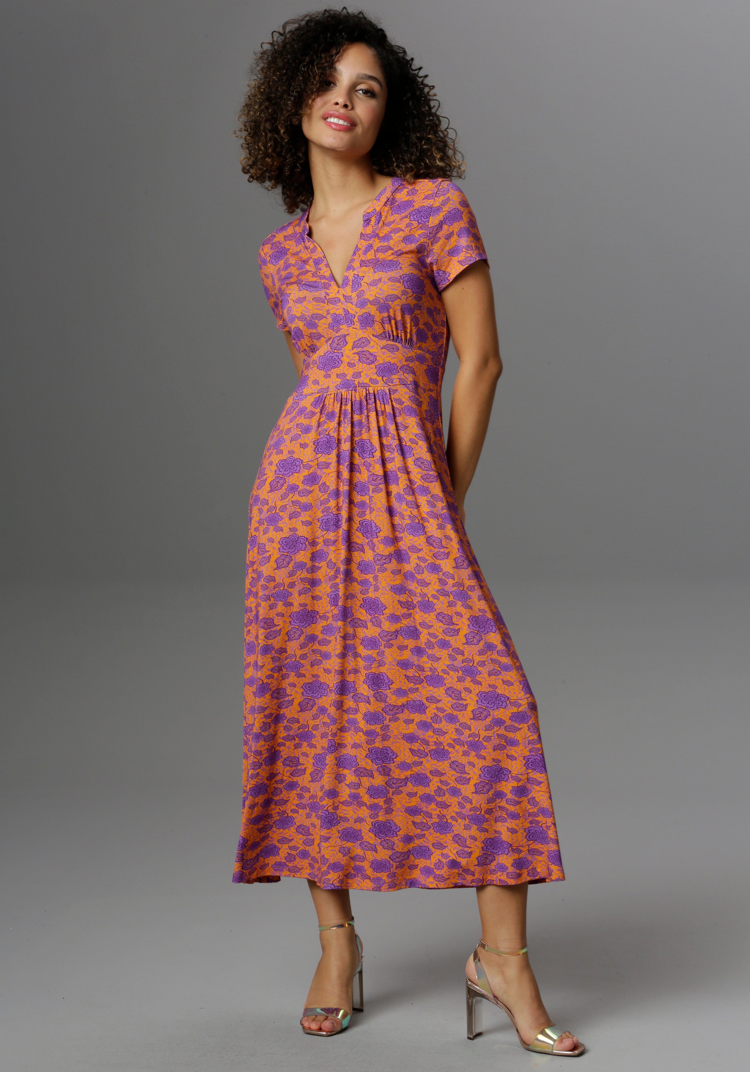 Aniston CASUAL Zomerjurk met topmodieuze bloemenprint dames zomerjurken maat 44 oranje