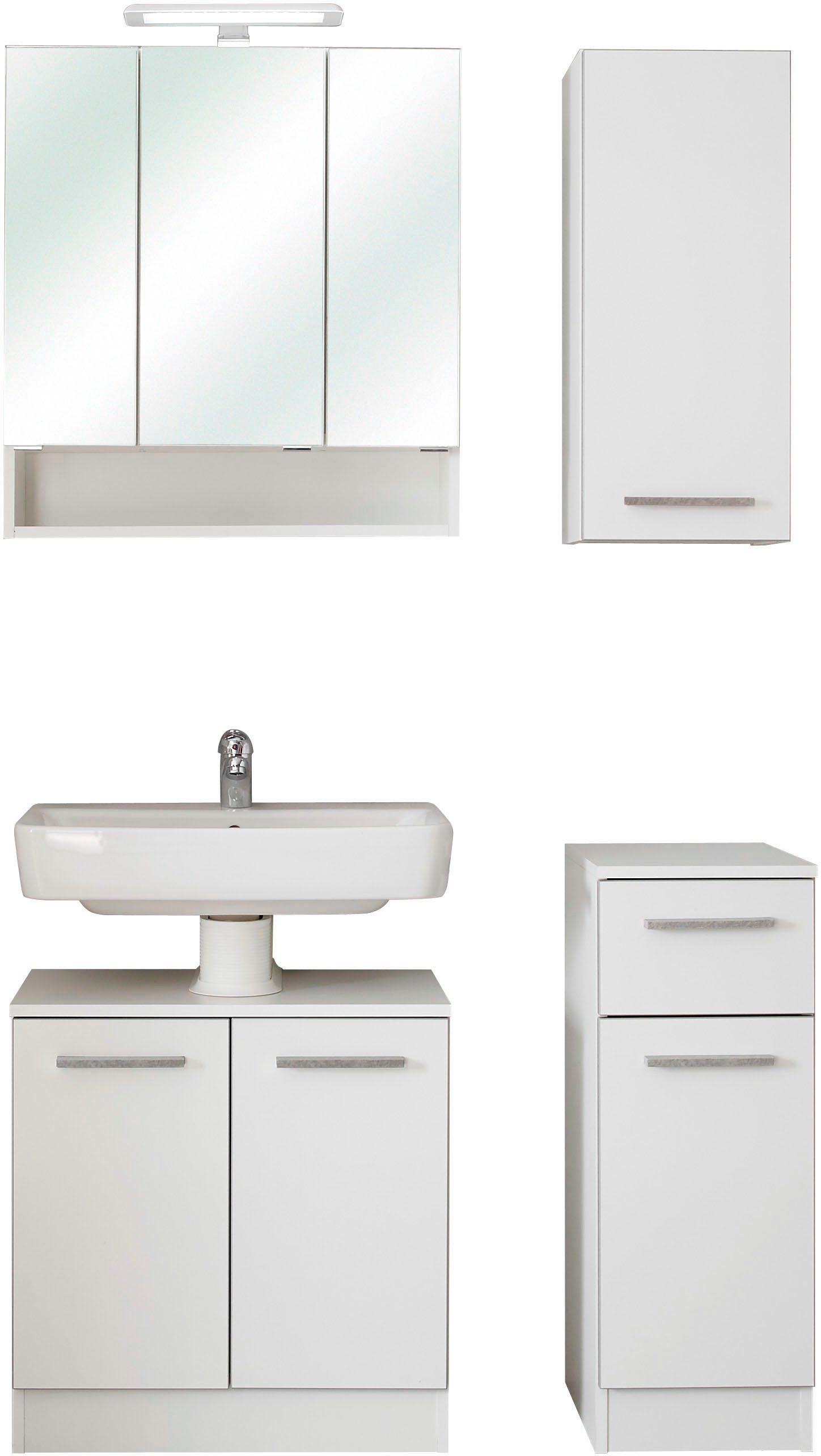 Saphir Badmeubelset Quickset 953 4-delig, wastafelonderkast en led-spiegelkast in glanzend wit, badkamermeubel inclusief deurdemper, zonder wasbak, 7