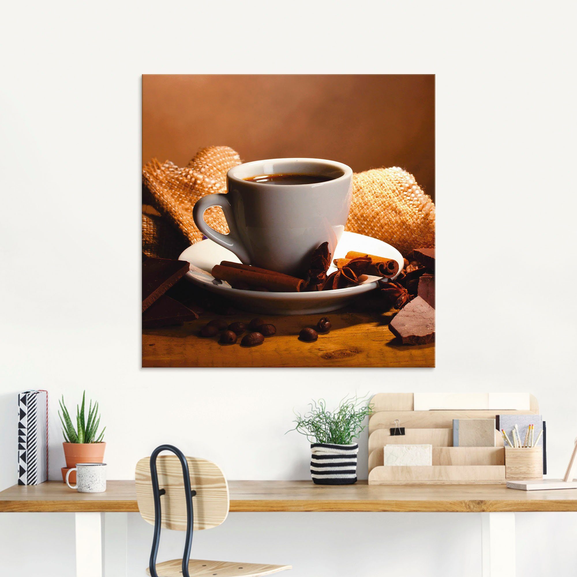 Artland Print op glas Koffiekopje pijpje kaneel noten chocolade