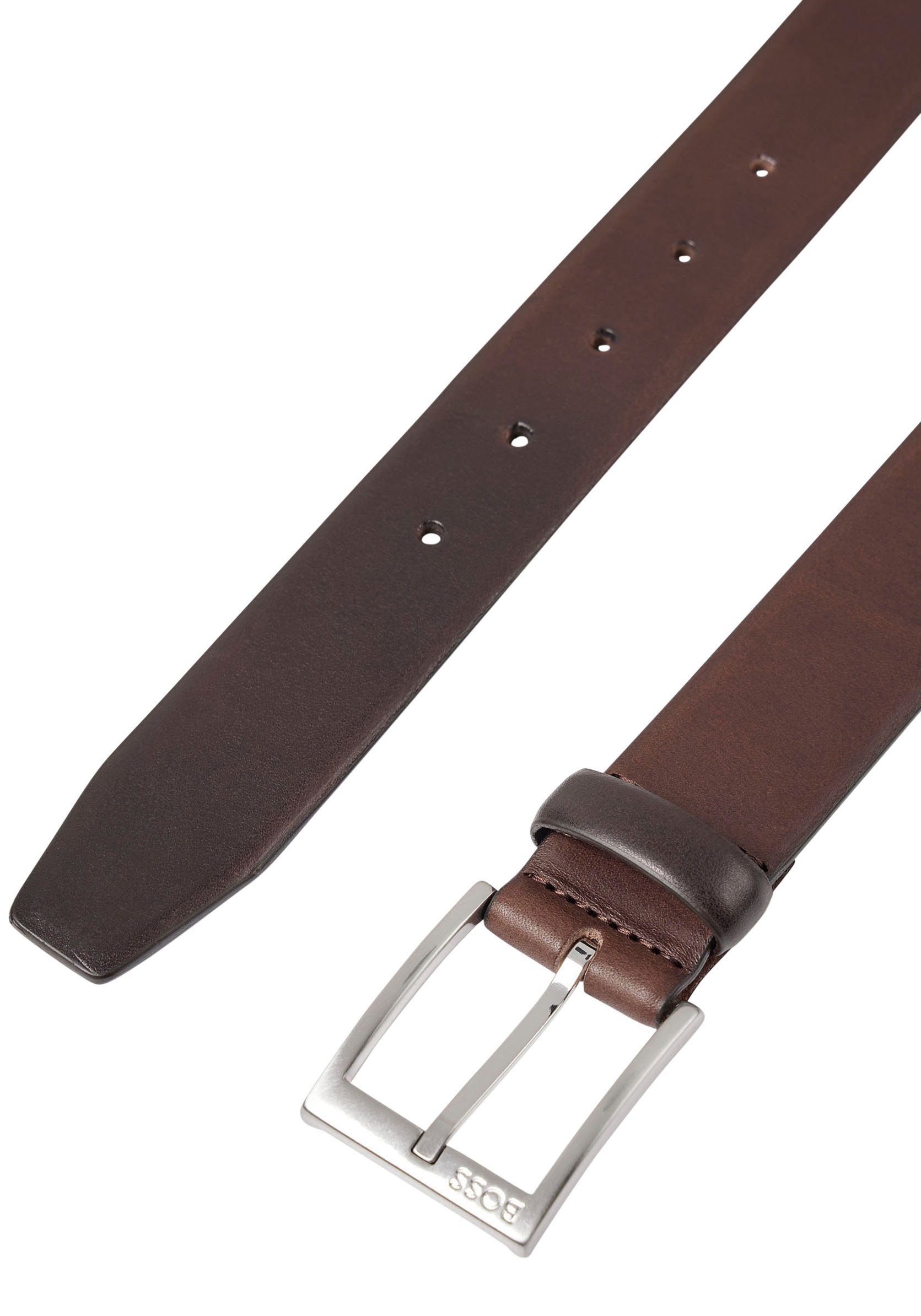 Boss Leren riem met vierkante sluiting en gegraveerd logo