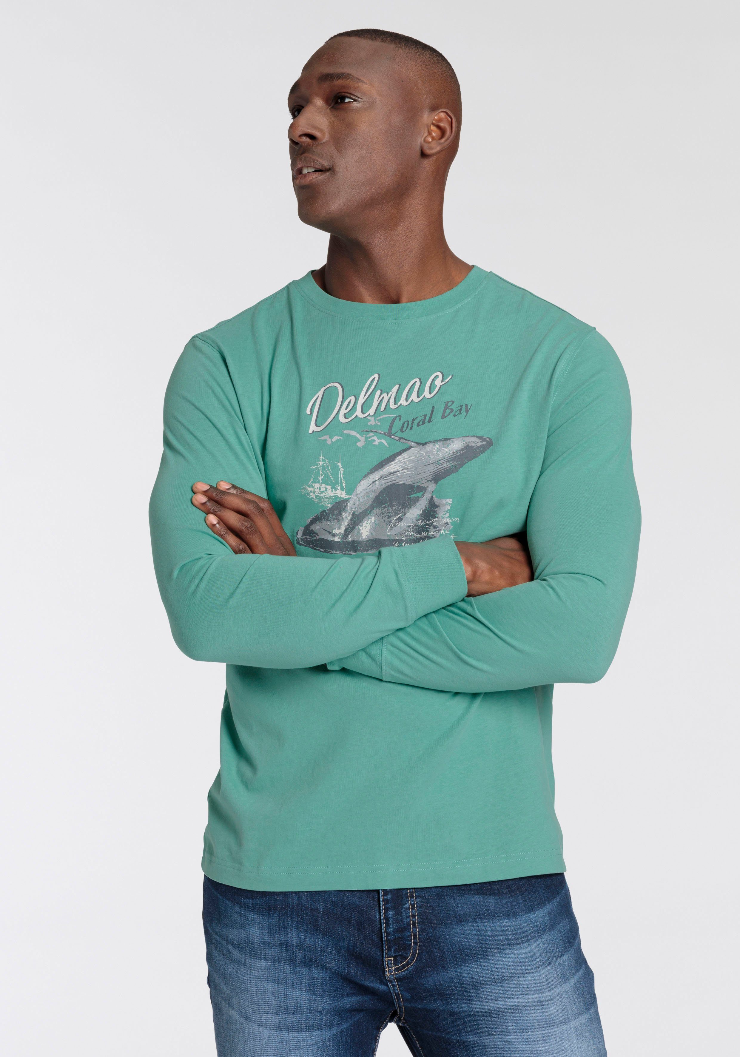 DELMAO Shirt met lange mouwen smalle pasvorm, met casual print, ronde hals