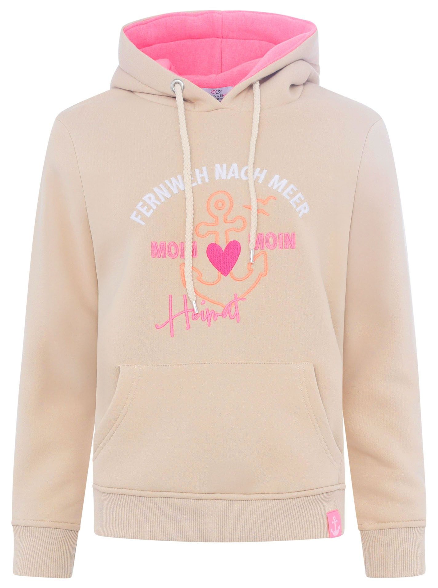 Zwillingsherz Hoodie Verlangen naar de zee met maritieme borduursel, kangoeroezakken