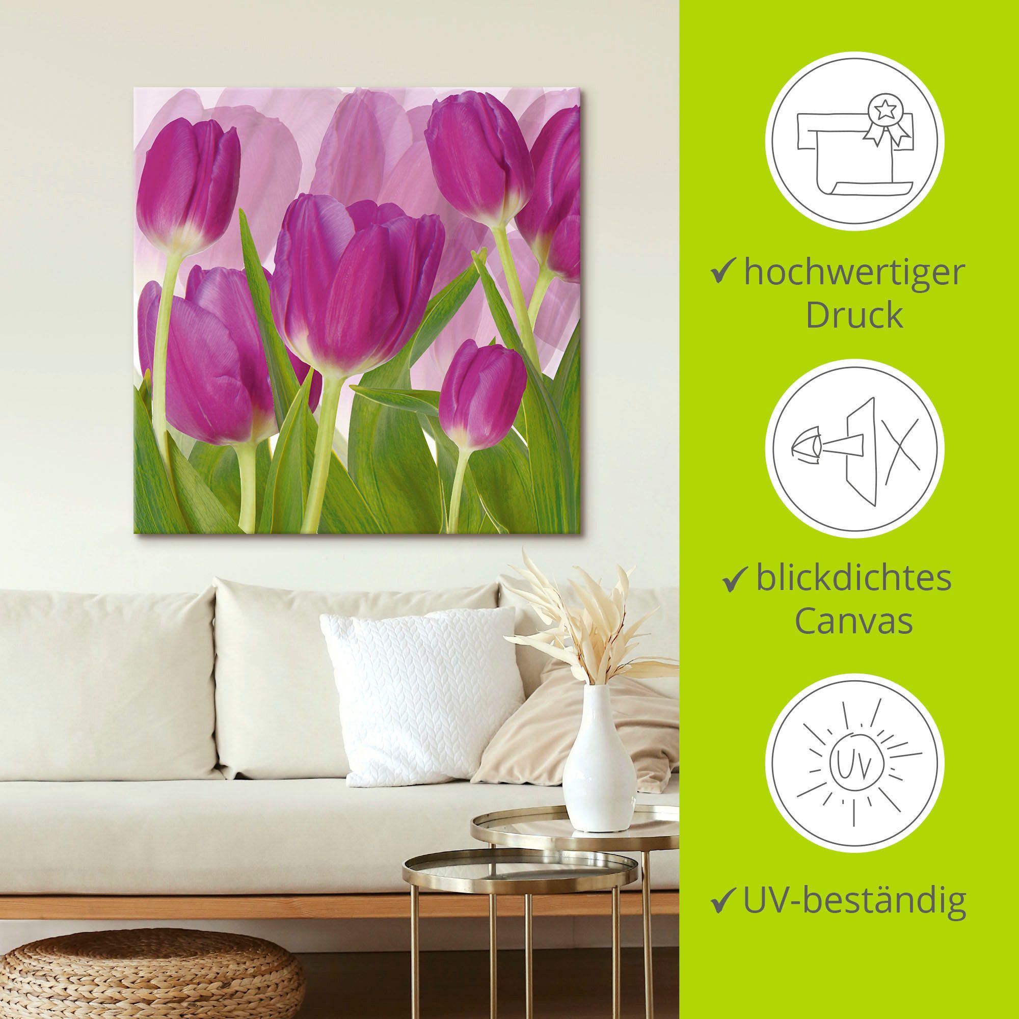 Artland Artprint Tulpenveld paars als artprint van aluminium, artprint voor buiten, artprint op linnen in verschillende maten