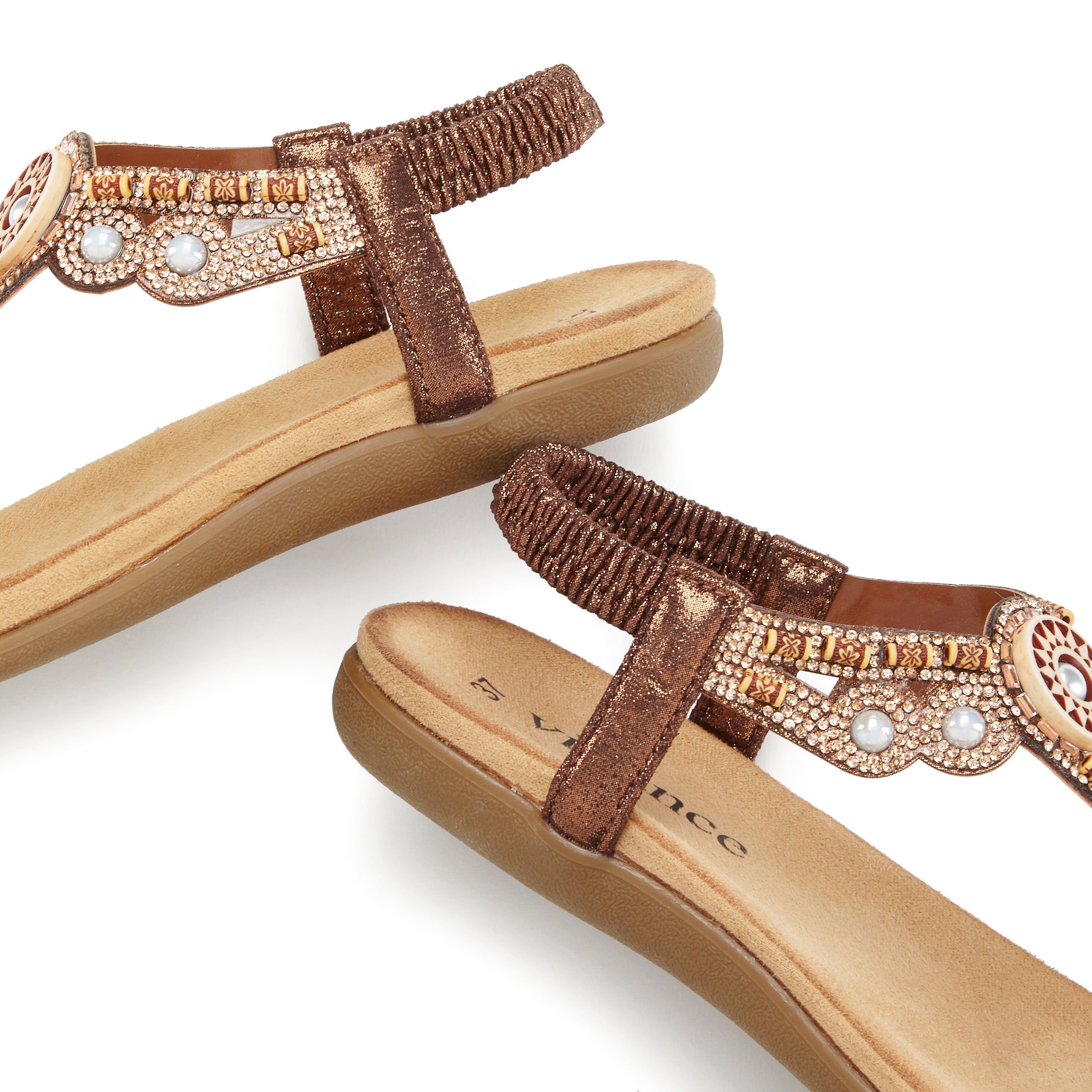 Vivance Teenslippers Sandaal, zomerschoen, pantoletten met parels en steentjes VEGAN